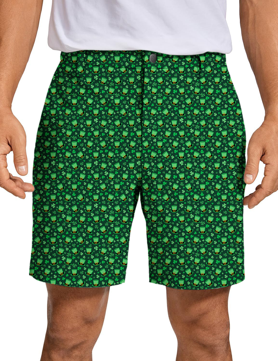 Men Leprechaun hat clover leaf St. Patrick's Day Golf Shorts