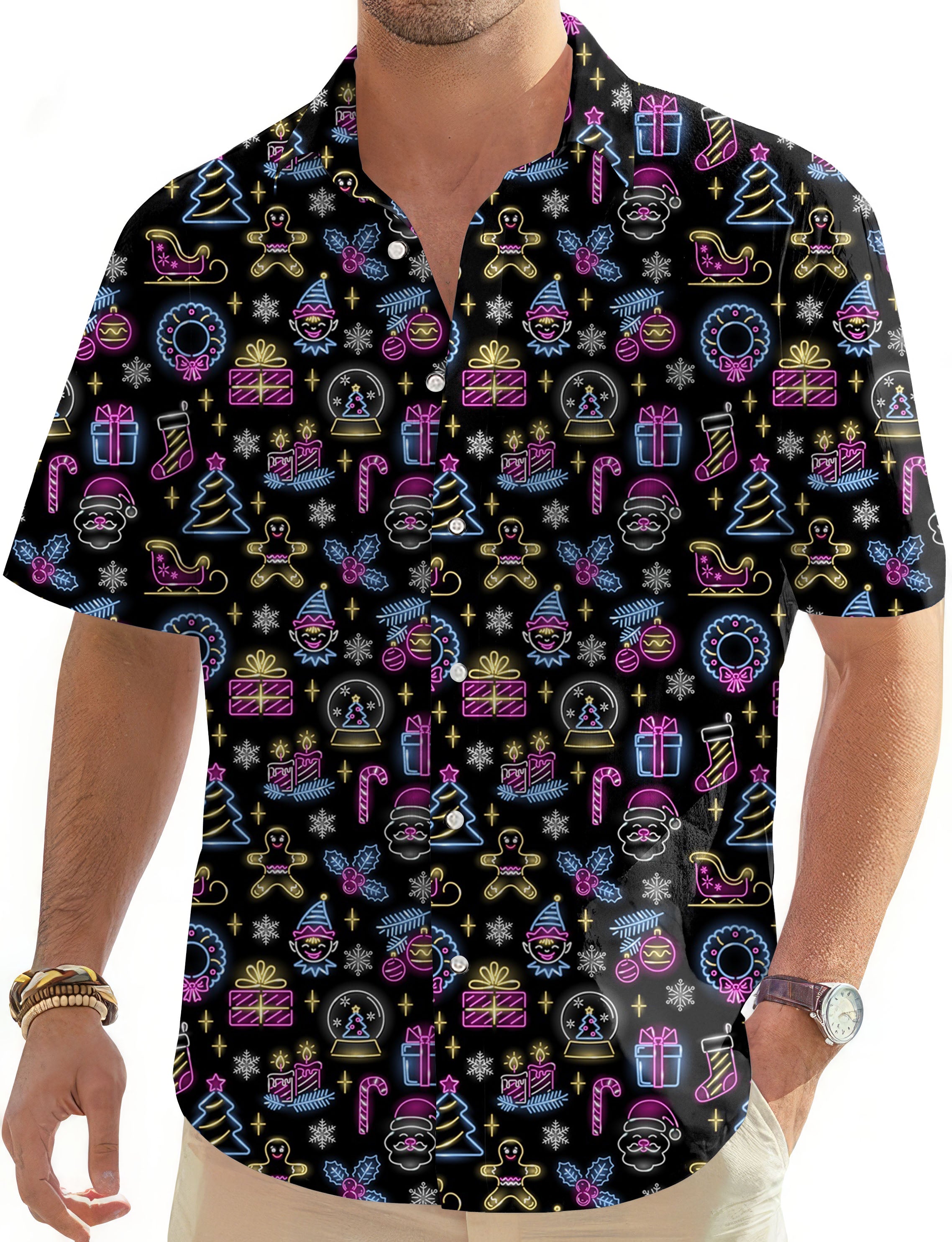 Tis' The Season Neon-Men's Golf Hawaiian Shirts Button Down Shirt