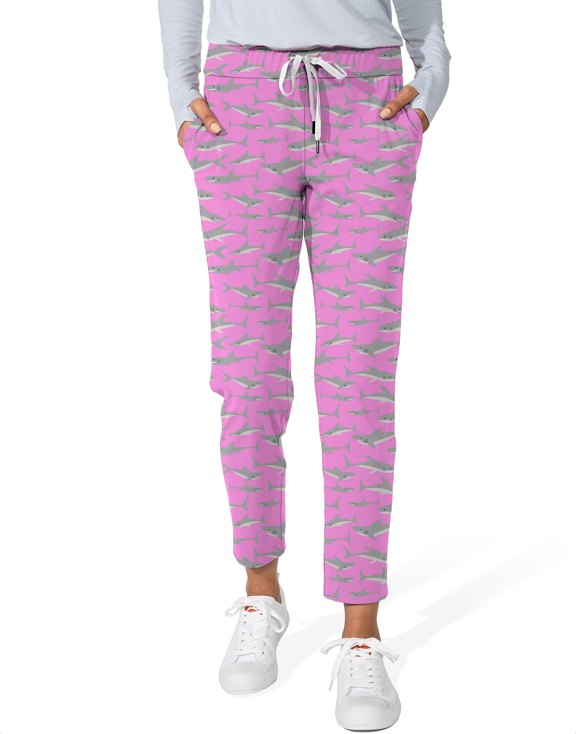 Pink Sharks-Women's 7/8 Stretch Ankle Golf Pants