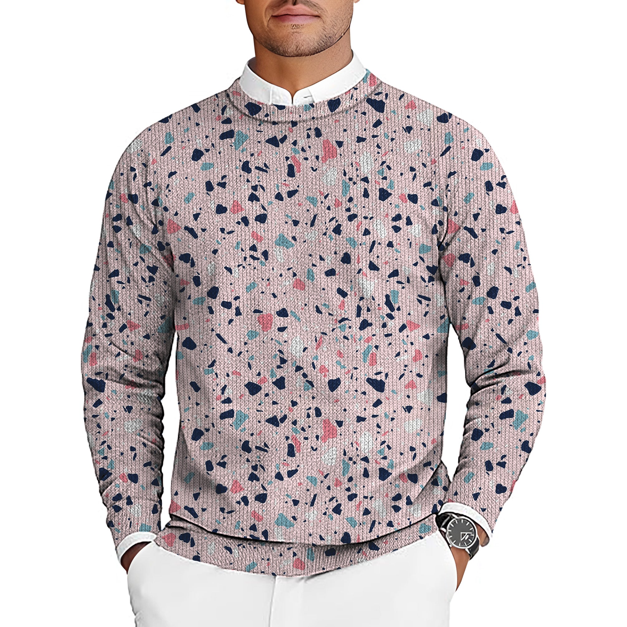 Pink Paint Splatter Men's Golf Crewneck Pullover Sweaters Ugly Sweater