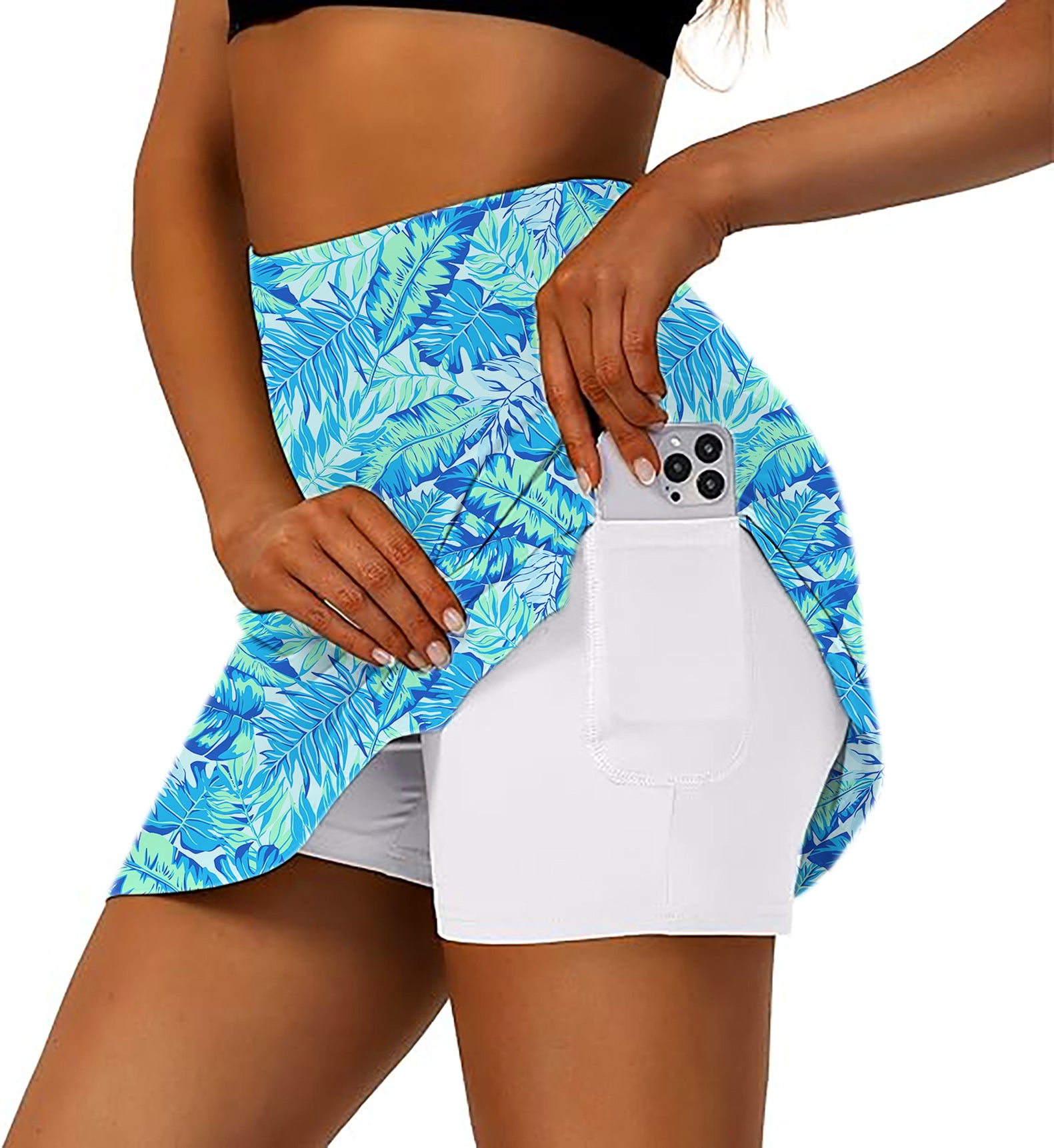 Women's Palm leaves Golf Skirts Inner Shorts Pocket