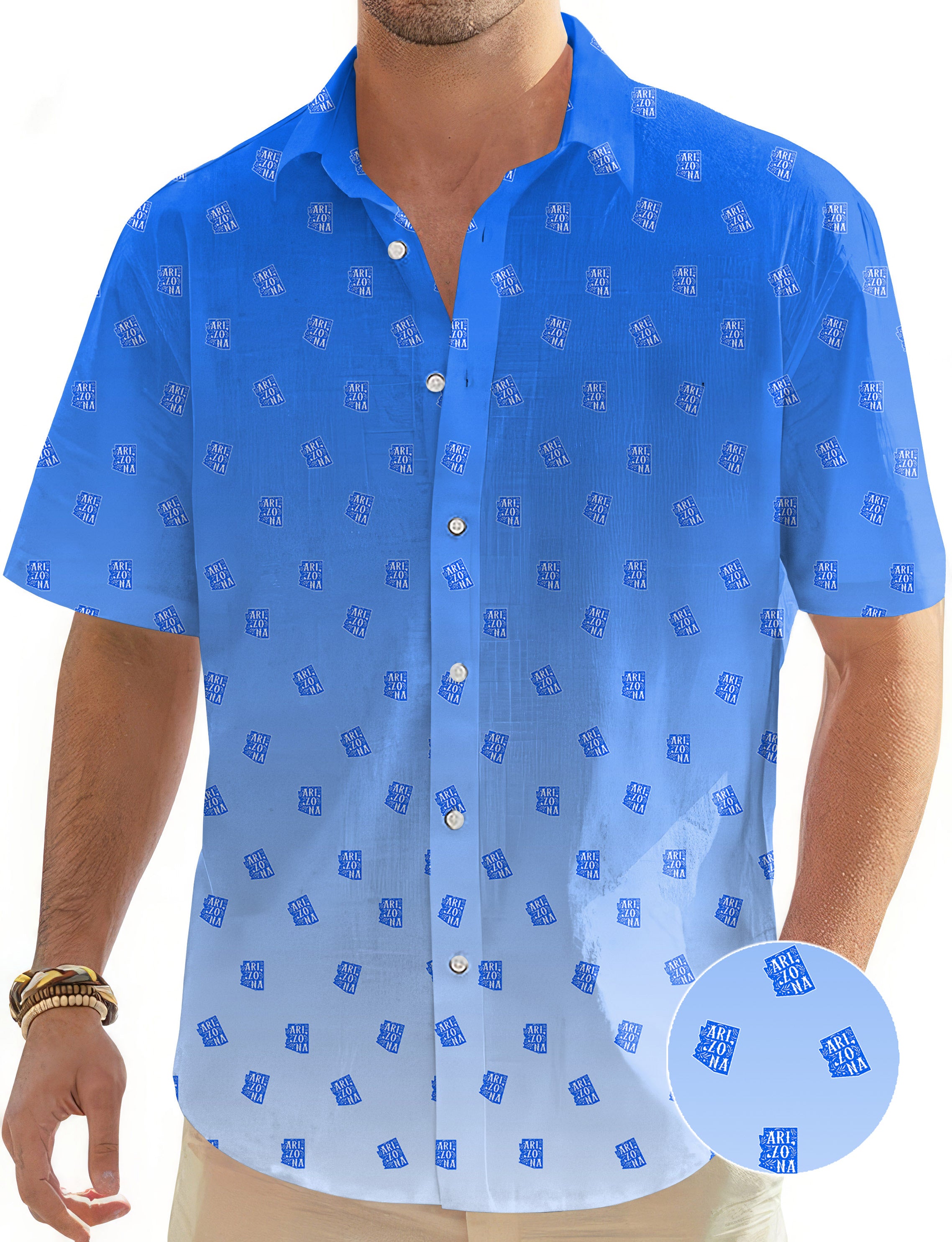 Blue Arizona Men's Golf Hawaiian Shirts Button Down Shirt