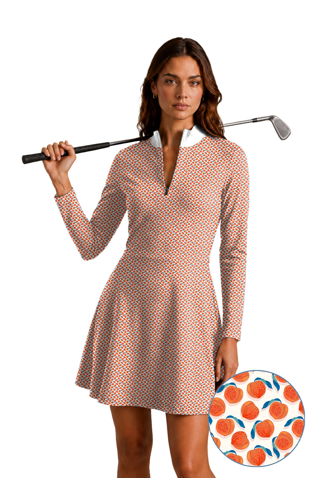 momo peach Women's Golf Long Sleeve Zipper Dresses Comes with separate matching shorts