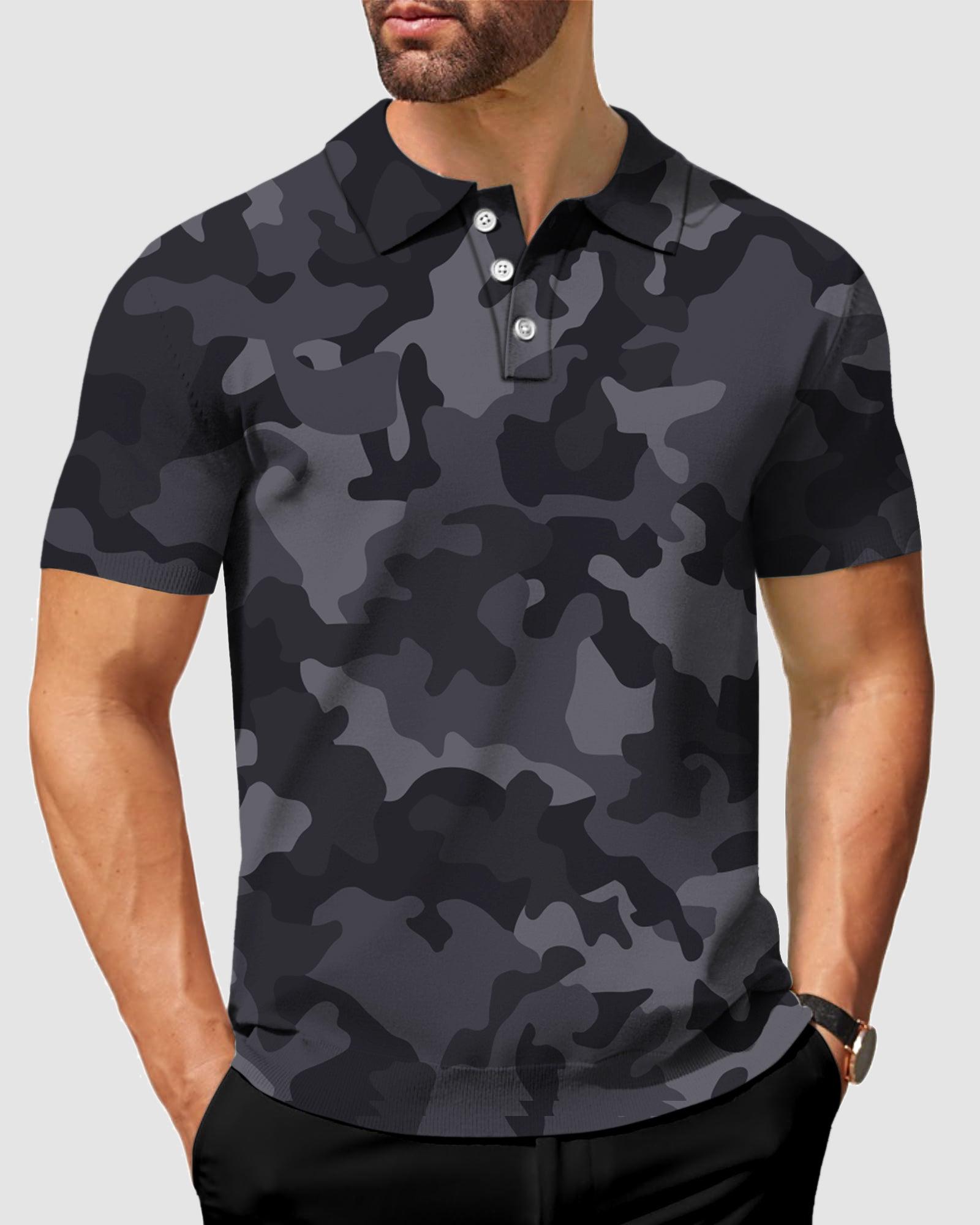 Men's Black camouflage golf polo