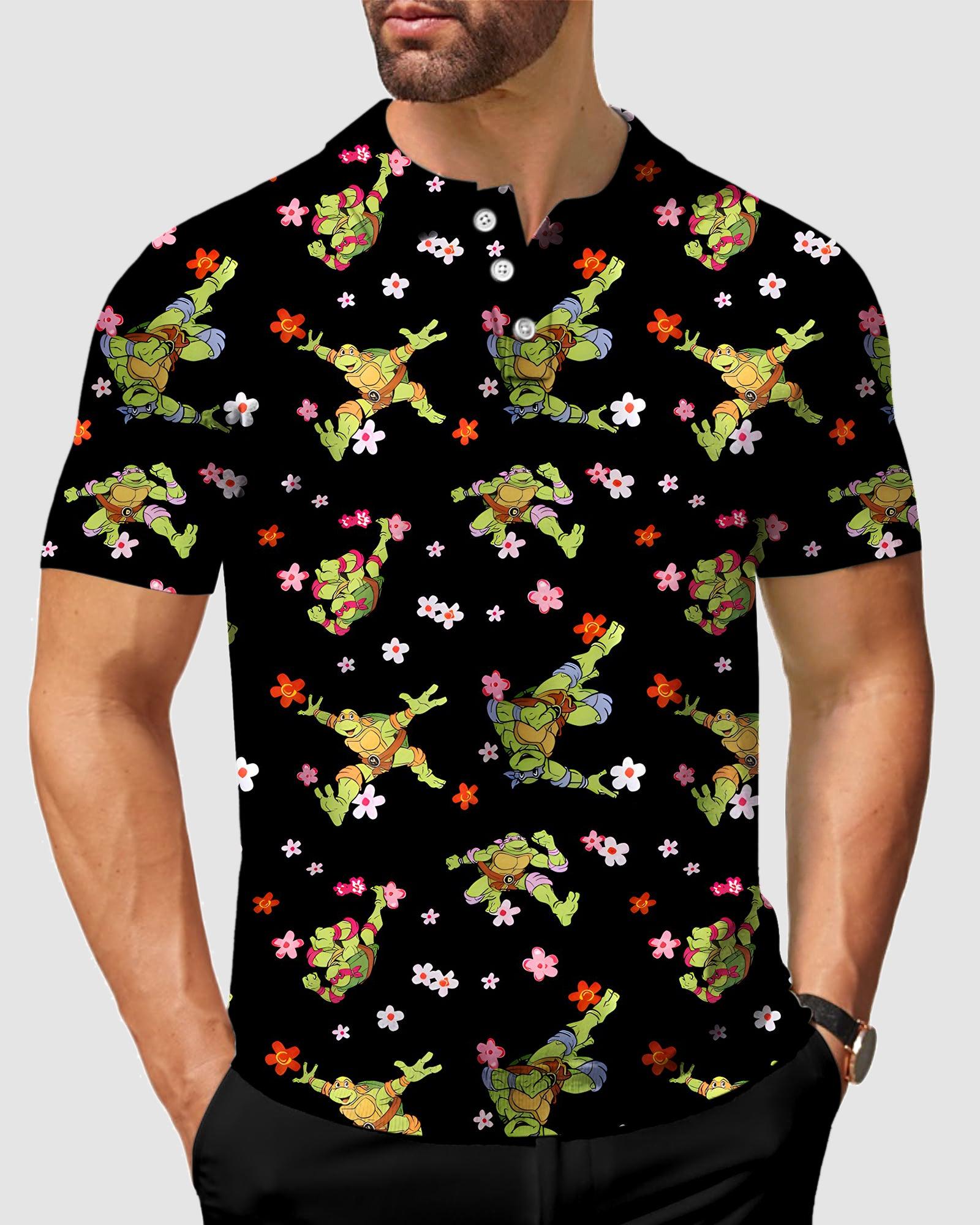 TMNT - TURTLE FLOWER POWER-Men's golf polo