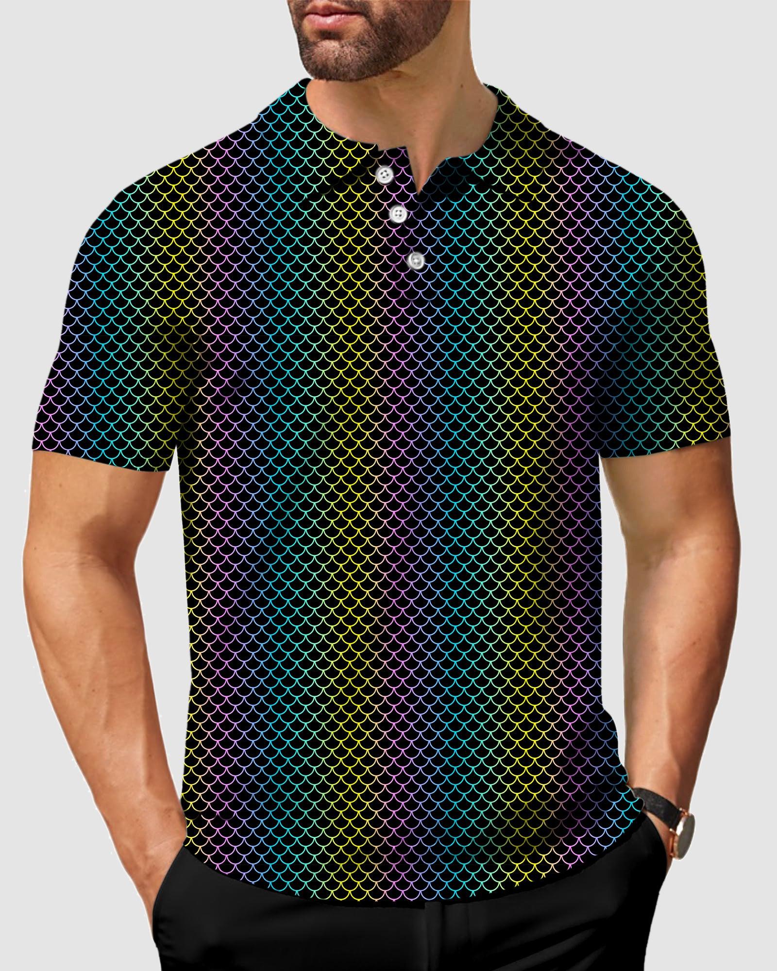 Fish scale gradient color Men's golf polo