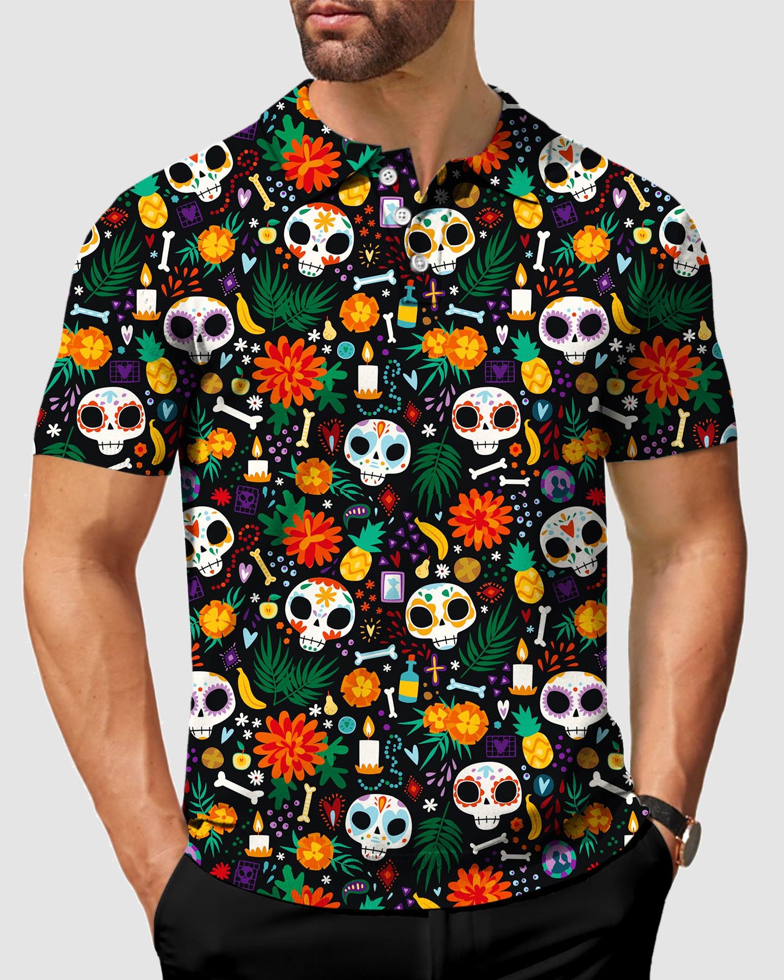 Men's golf polo Skull Mexican Style