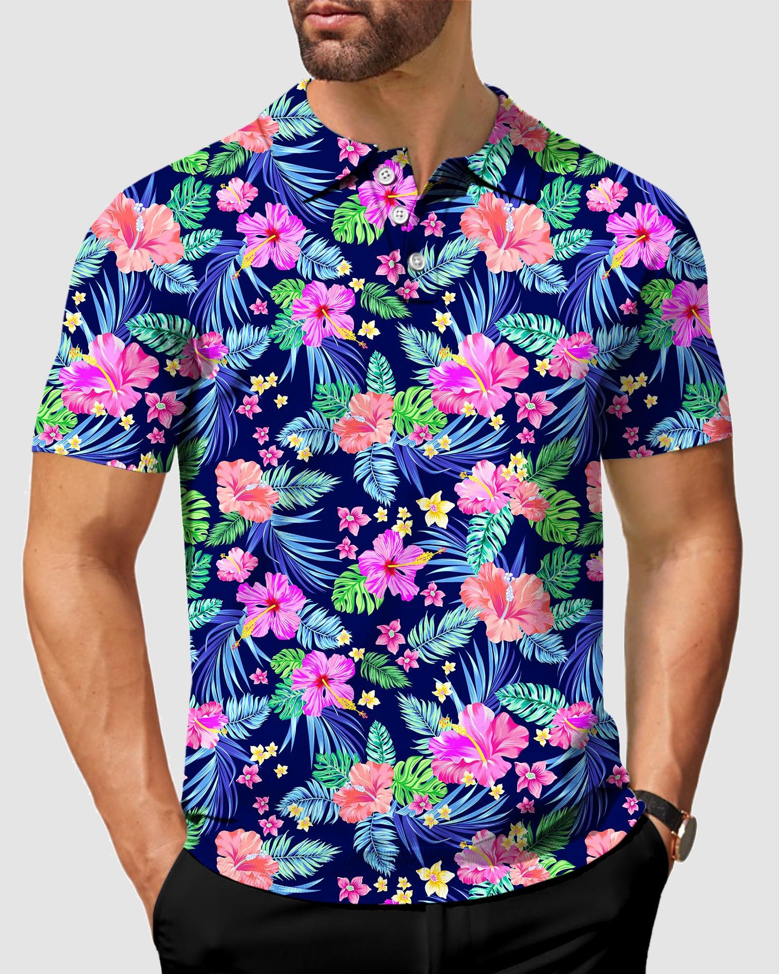 Men's Tropical flowers golf polo