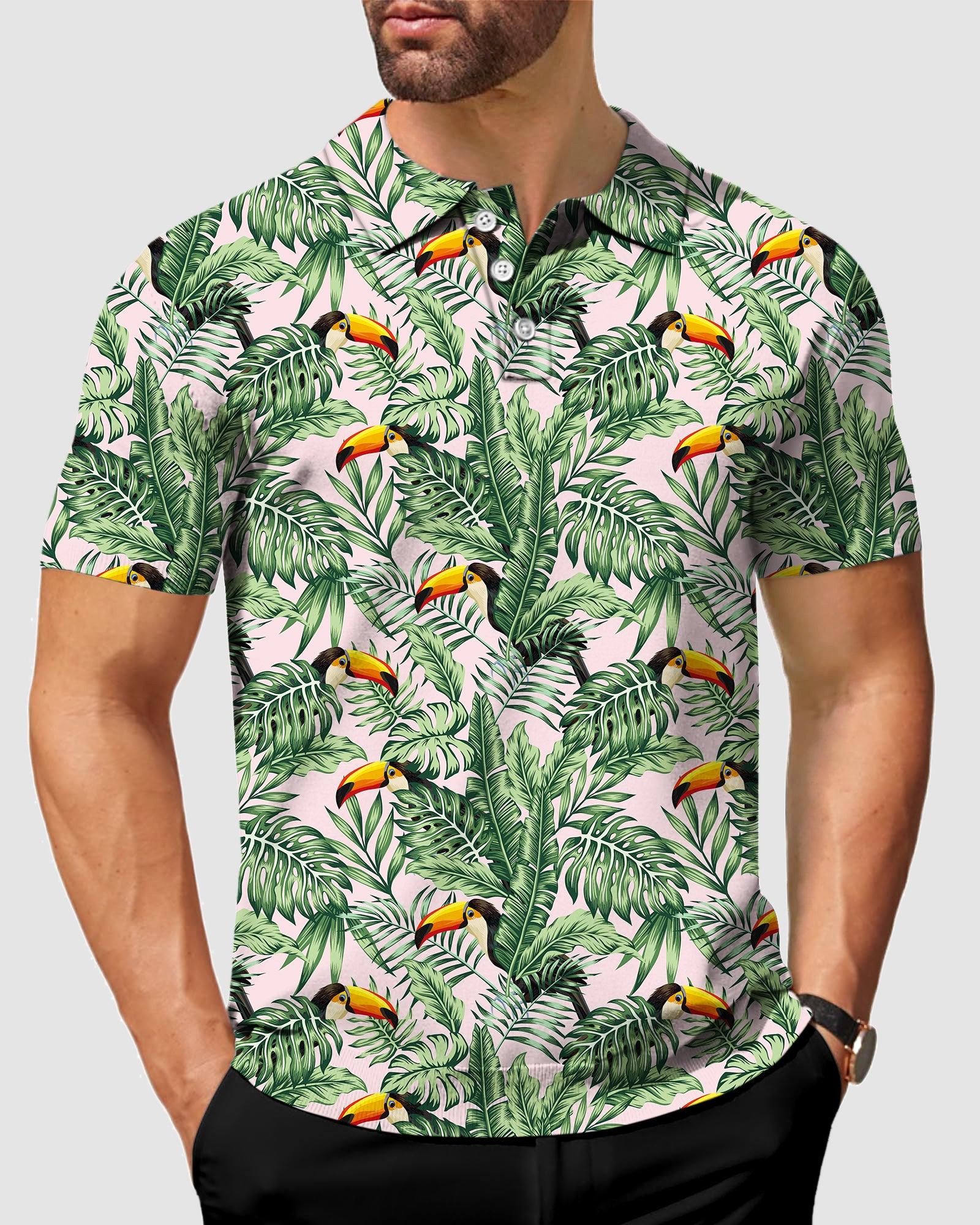 Flamingo green leaves-Men's golf polo