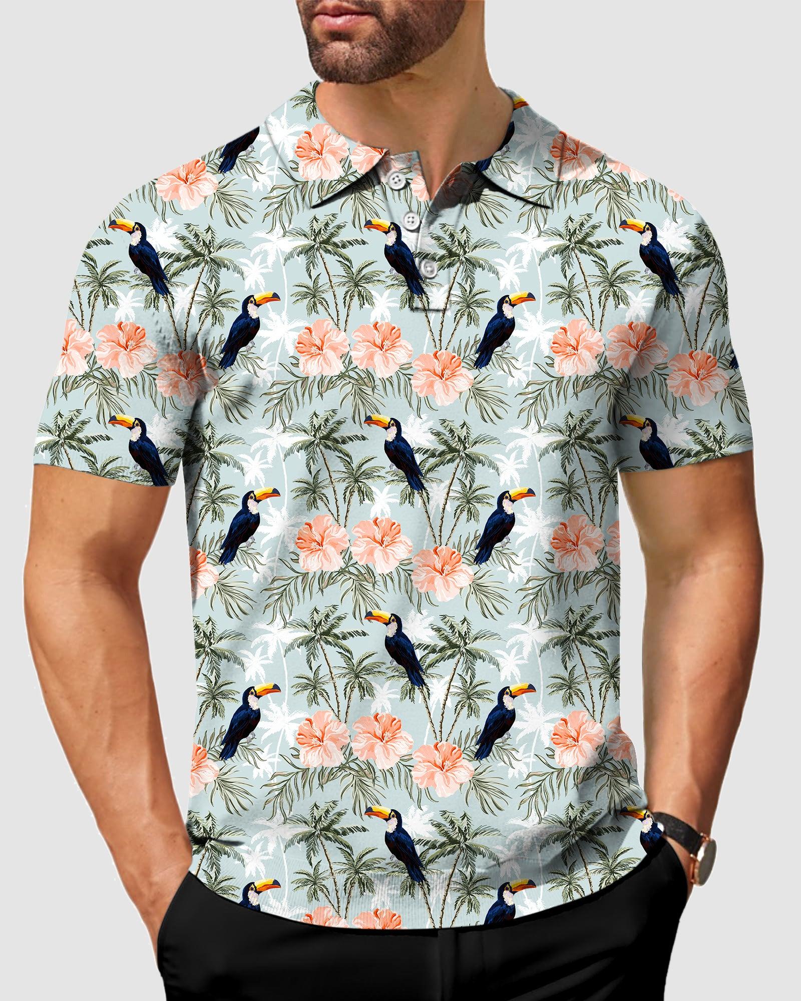 Men's Toucan tropical flower golf polo