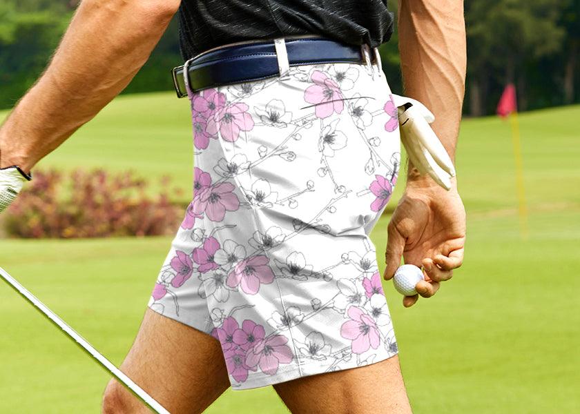 Men WHITE CHERRY BLOSSOM Golf Shorts