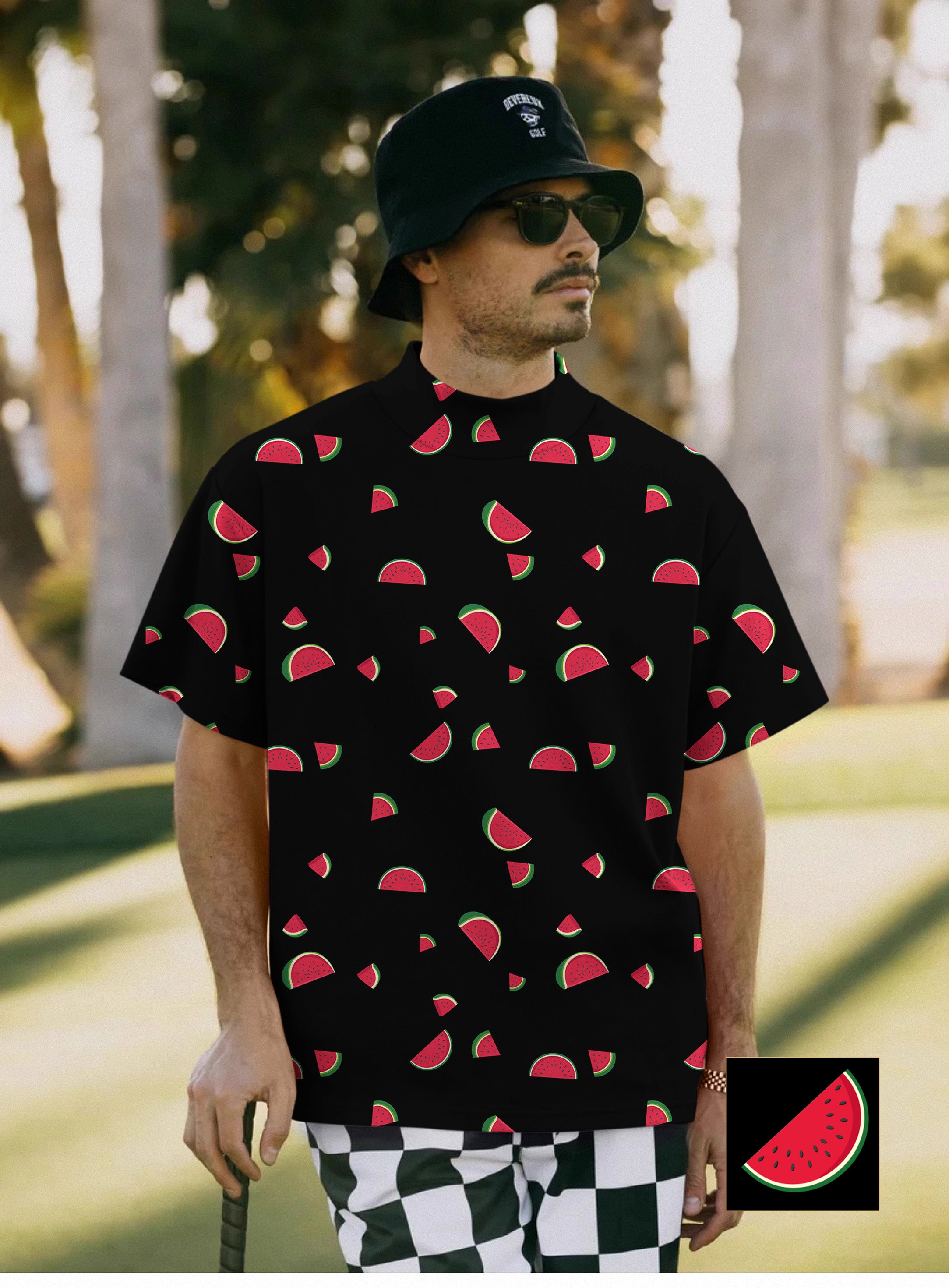 Men's Watermelon Custom The Background Color Pullover High neck Long/Short sleeve T-Shirt