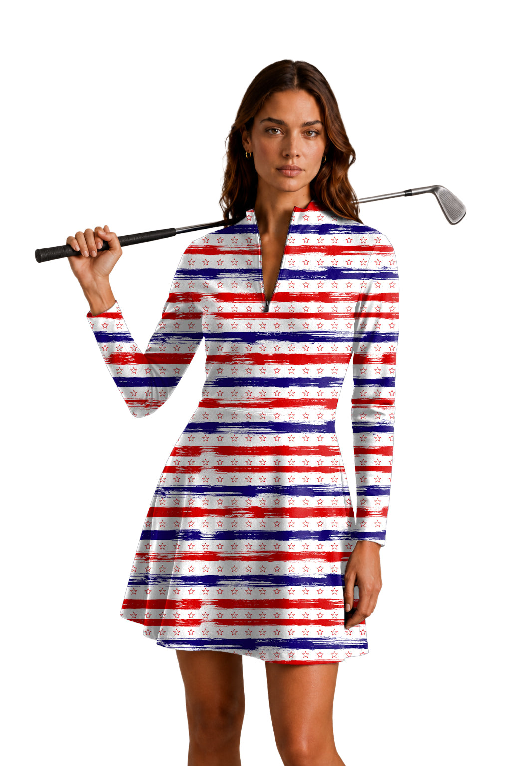 Stars & Stripes Women's Golf Long Sleeve Zipper Dresses Comes with separate matching shorts