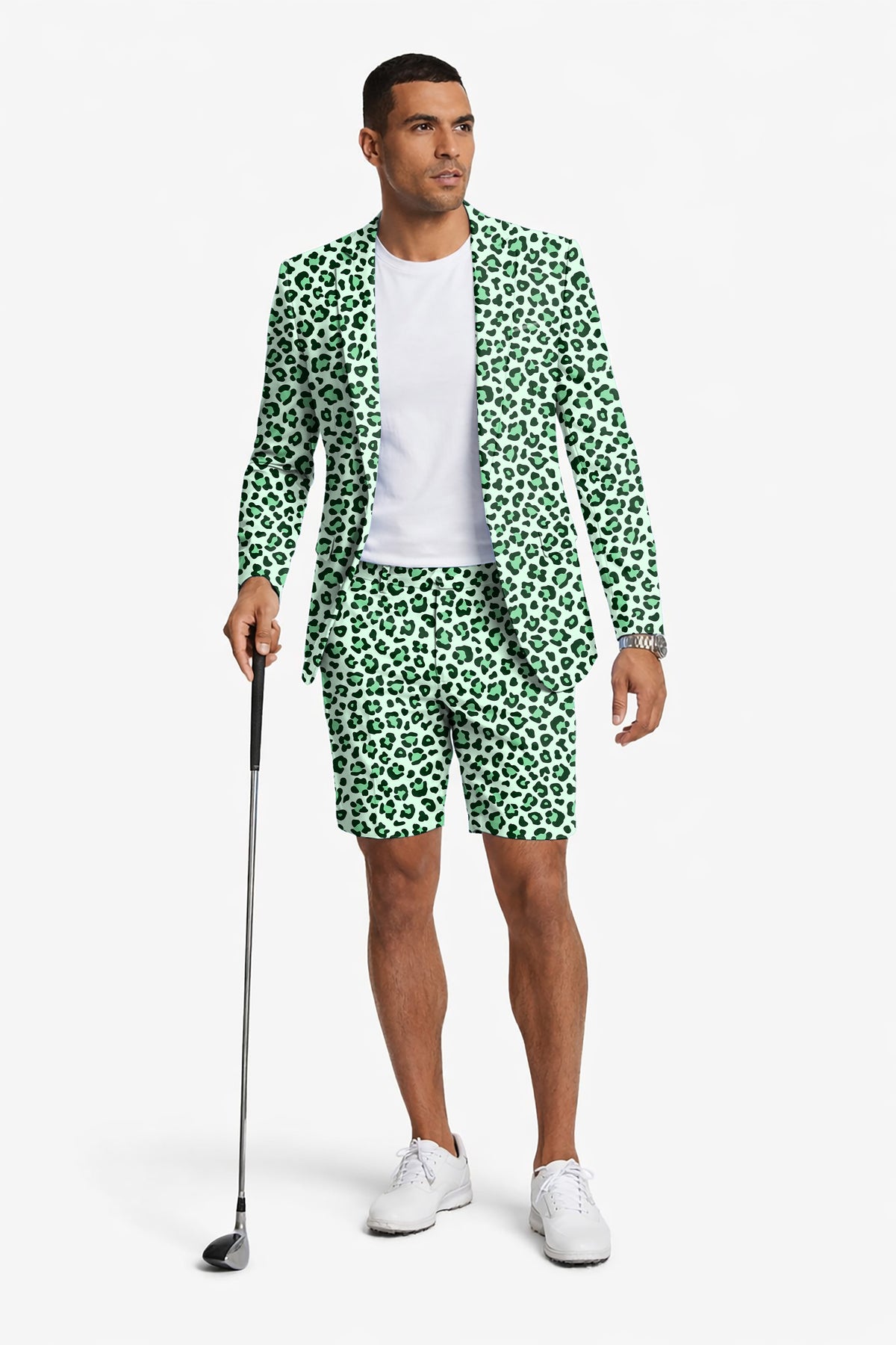 Green leopard print Men's Party Costumes-Theme Party 2pcs Suit set-Blazer Shorts