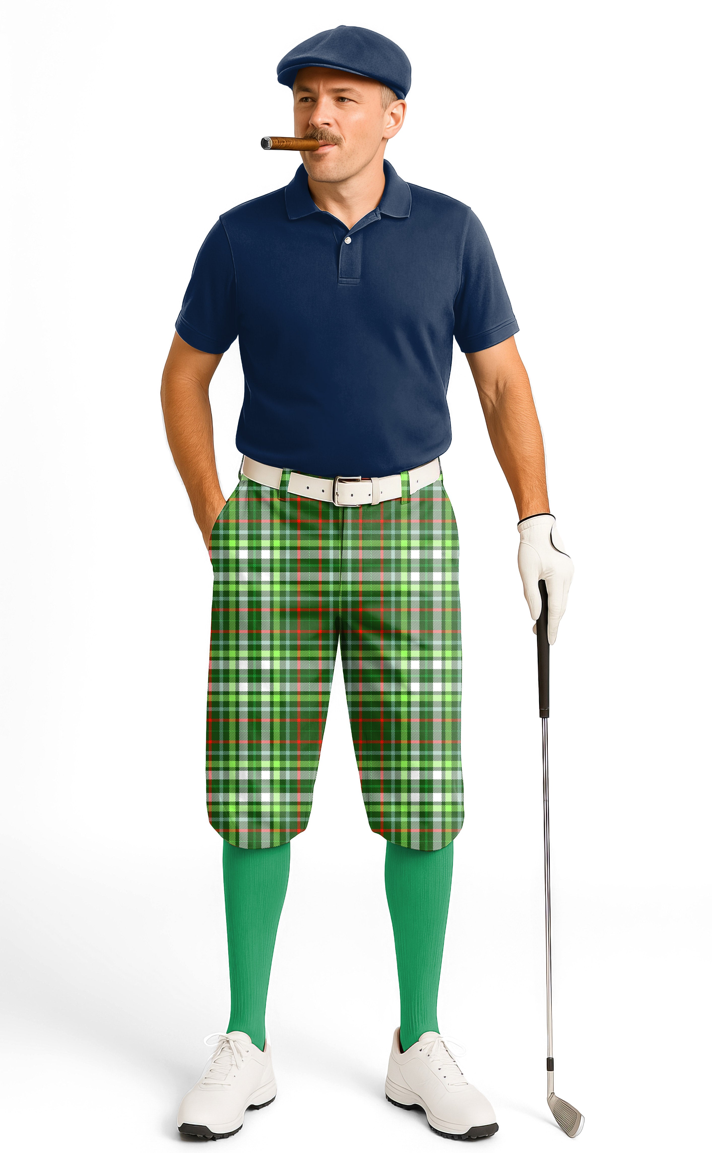green grid-Men's Golf Knickers Pants