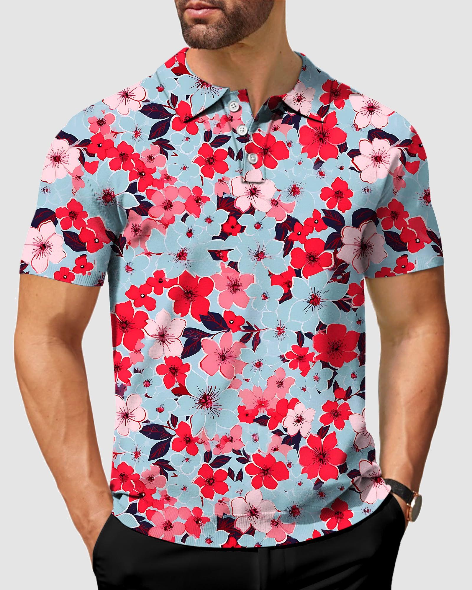 Men's Tropical flowers golf polo