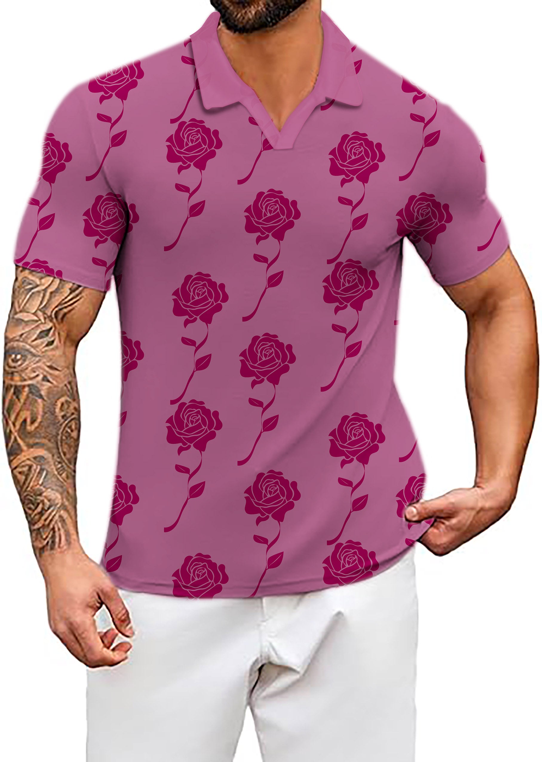 Men's Red Roses Limited Edition V Neck Golf Polo Shirts