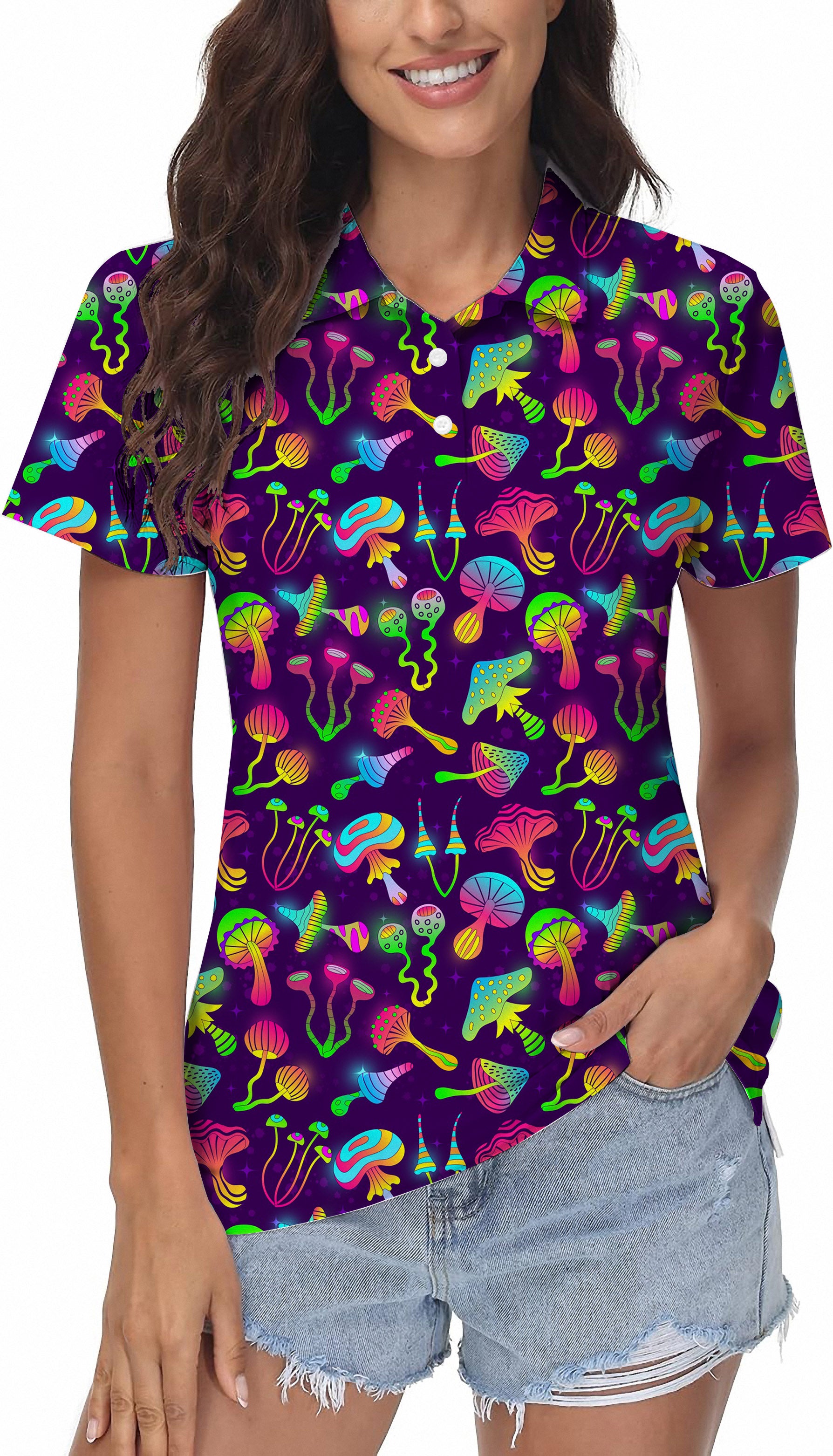 Neon Mushroom Women's Golf Polo