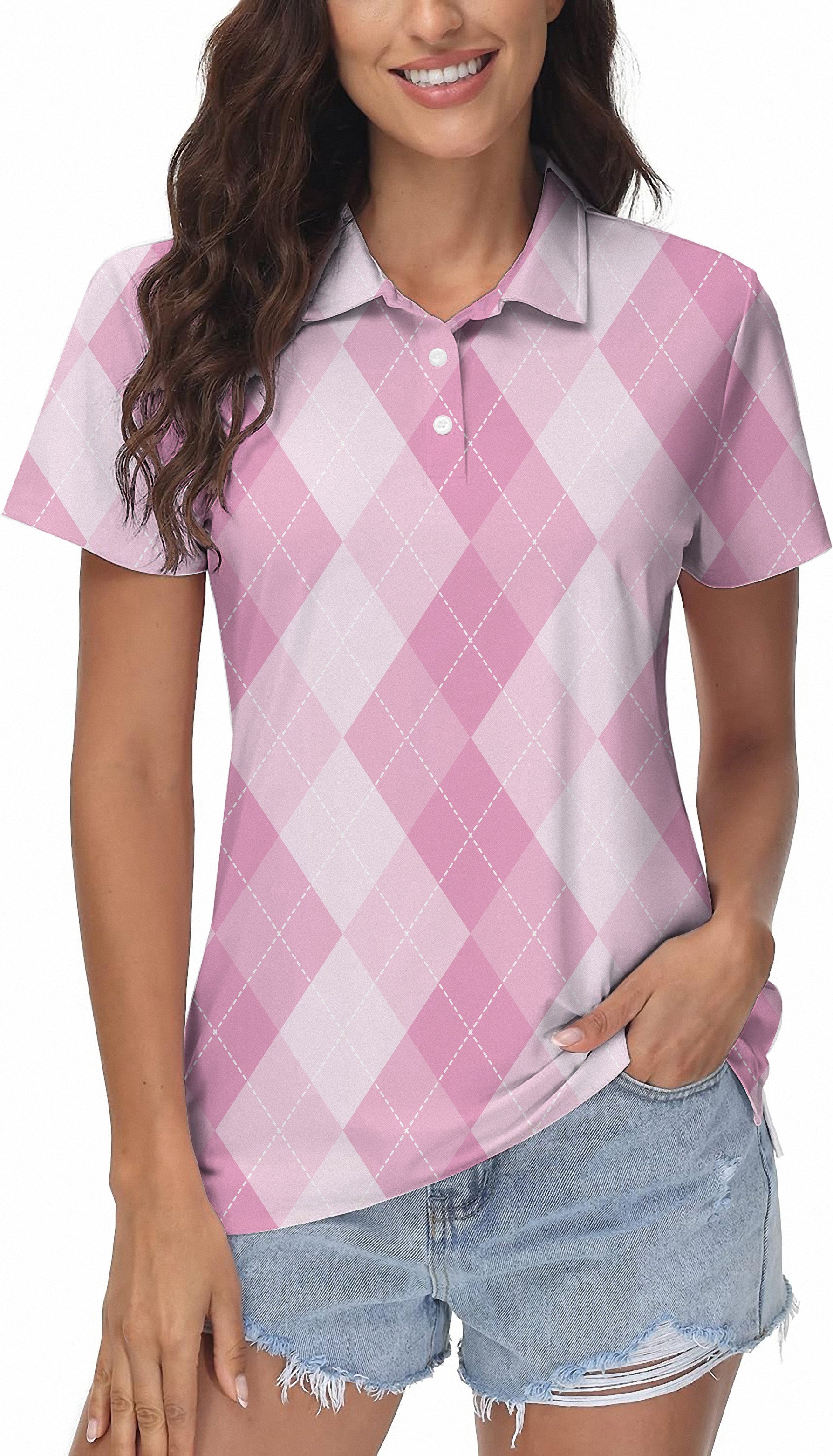 pink Argyle Women's Golf Polo