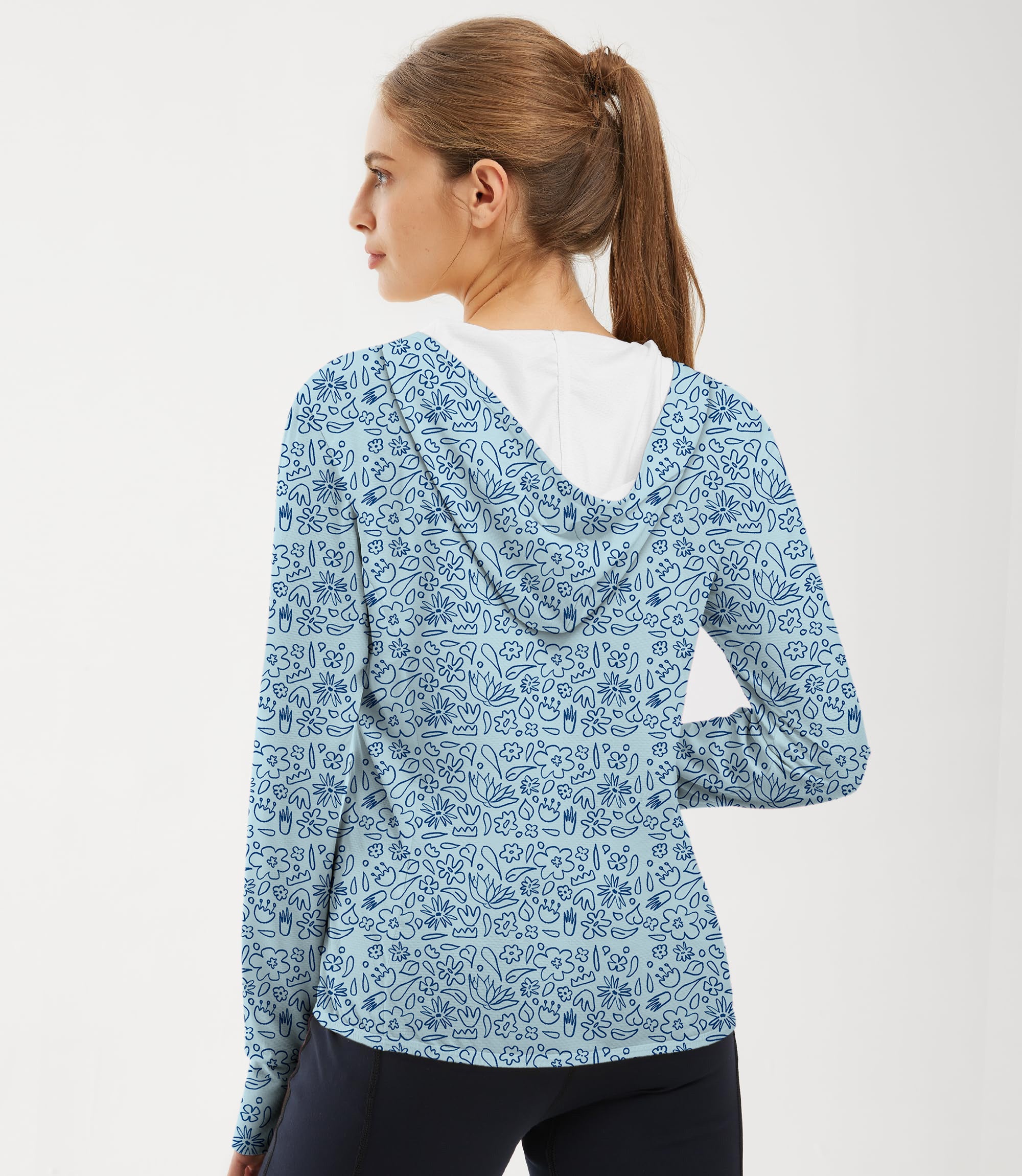 Women's Outdoor Simple Blue flower drawing Golf Sun Protection Slim Fit zip hoodies