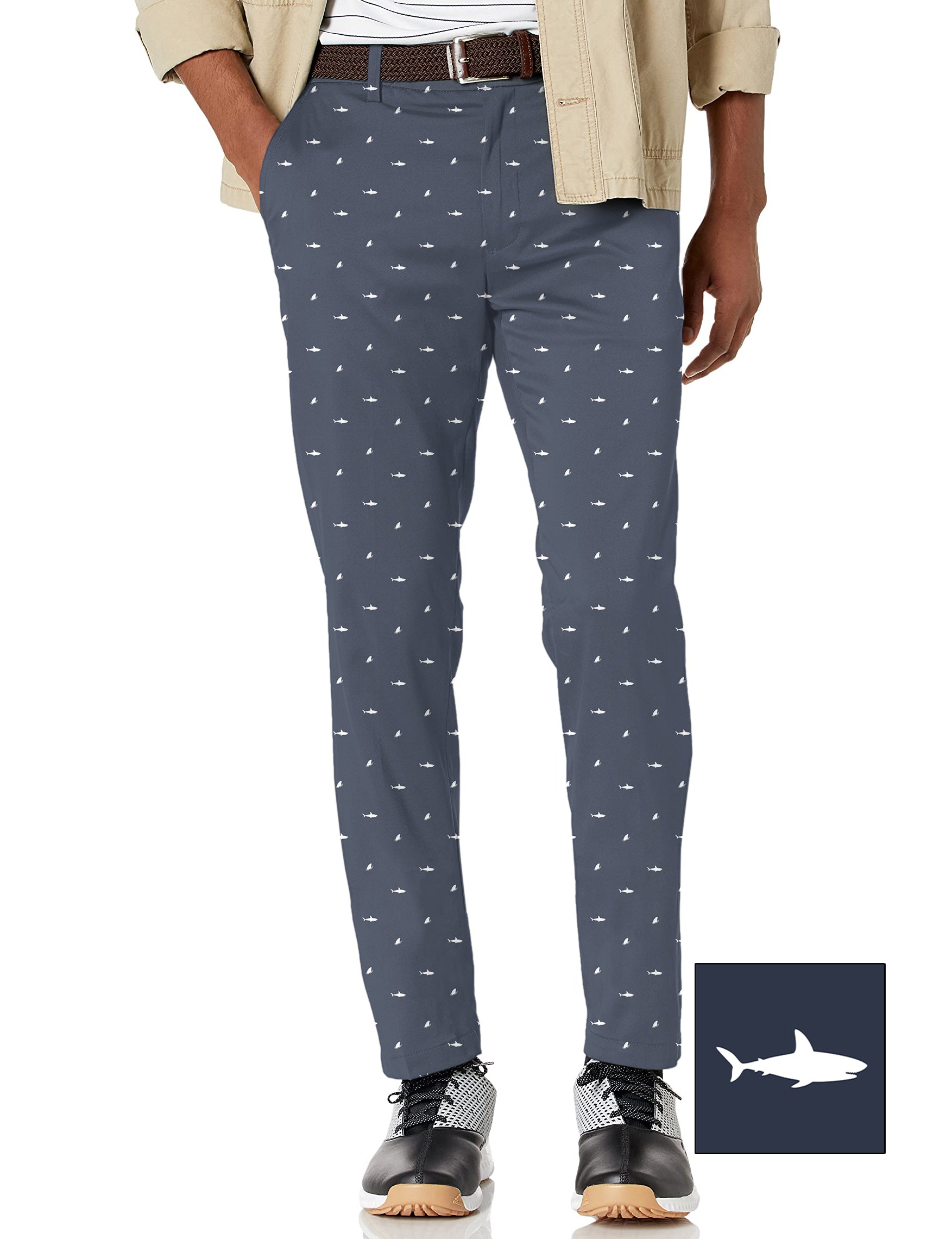 Men's White Shark and Fin Custom The Background Color Stretch Golf Pants