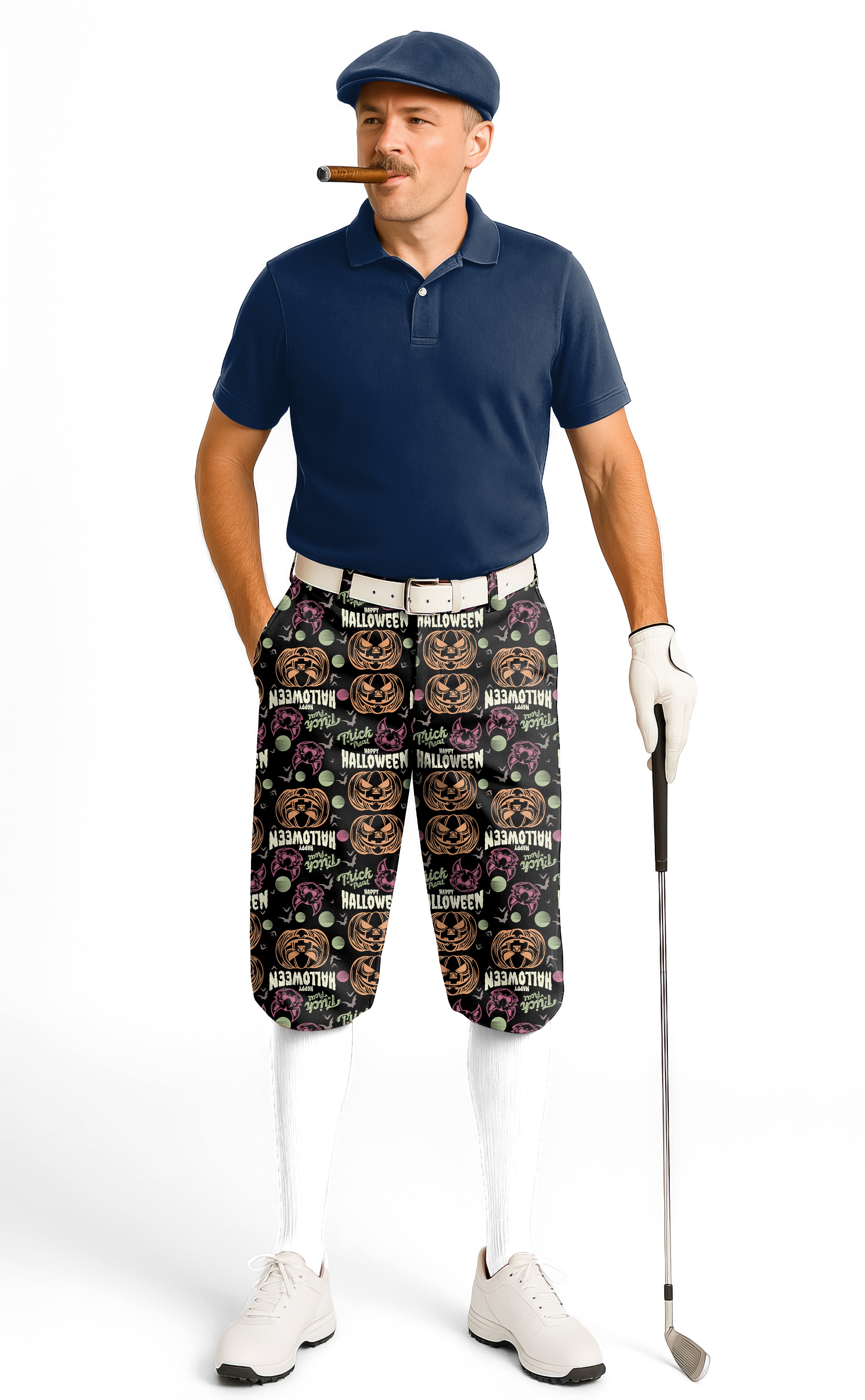 Happy Halloween Colorful Pumpkin Men's Golf Knickers Pants