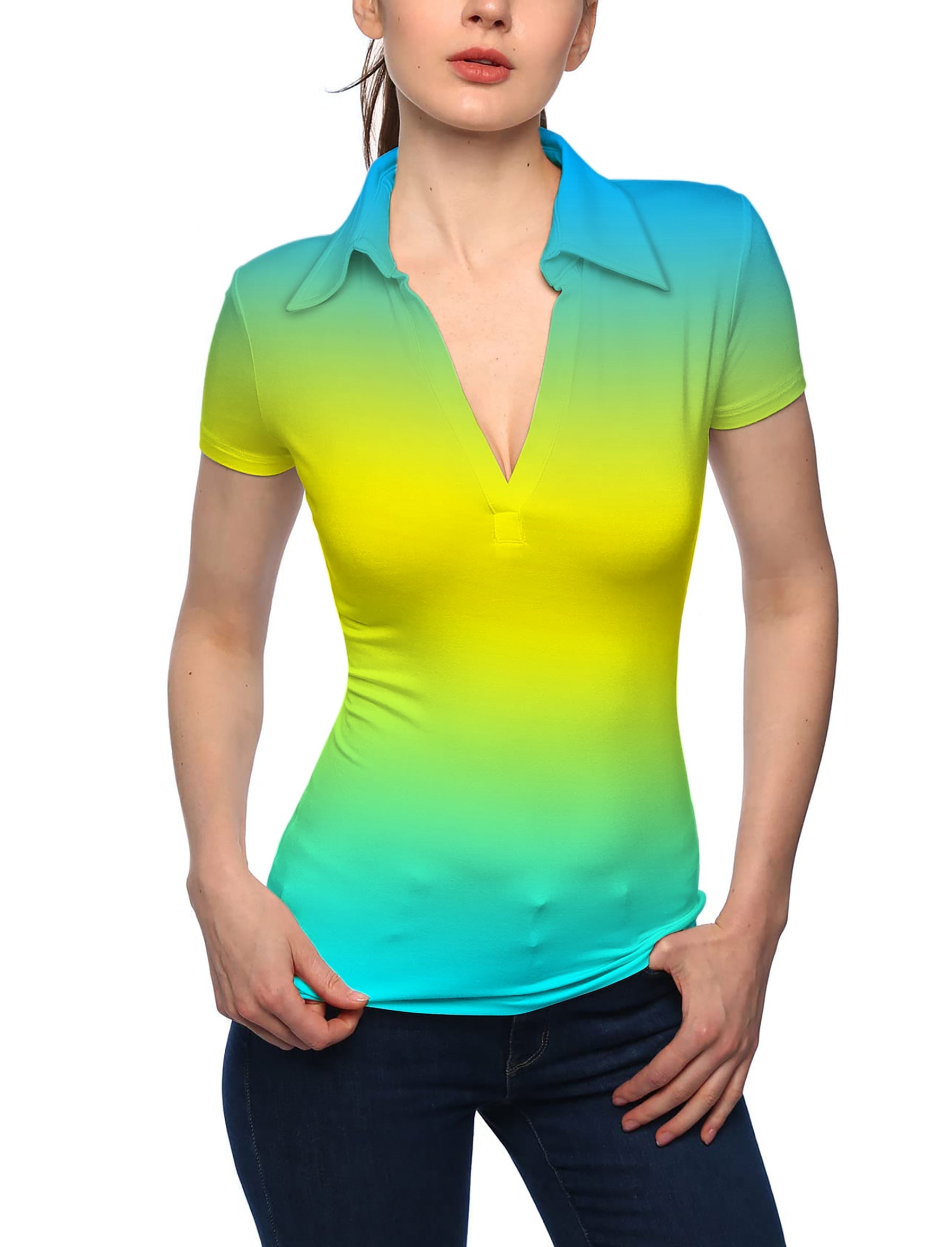 Women's Neon Gradients V Neck Golf Polo