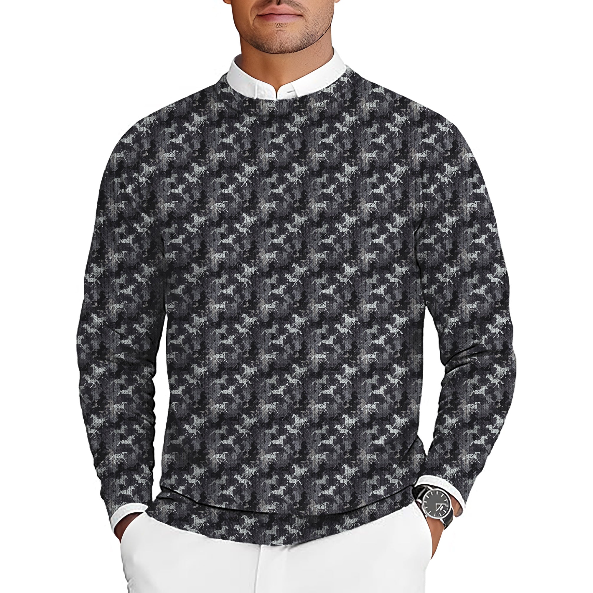 horses Men's Golf Crewneck Pullover Sweaters Ugly Sweater