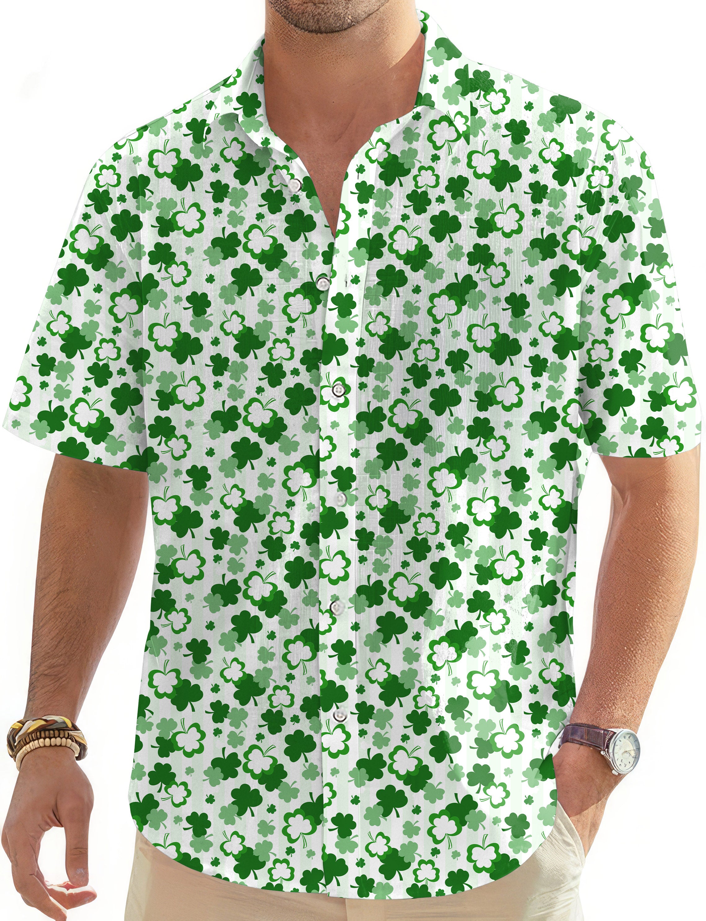 Leaf clover St. Patrick's Day-Men's Golf Hawaiian Shirts Button Down Shirt