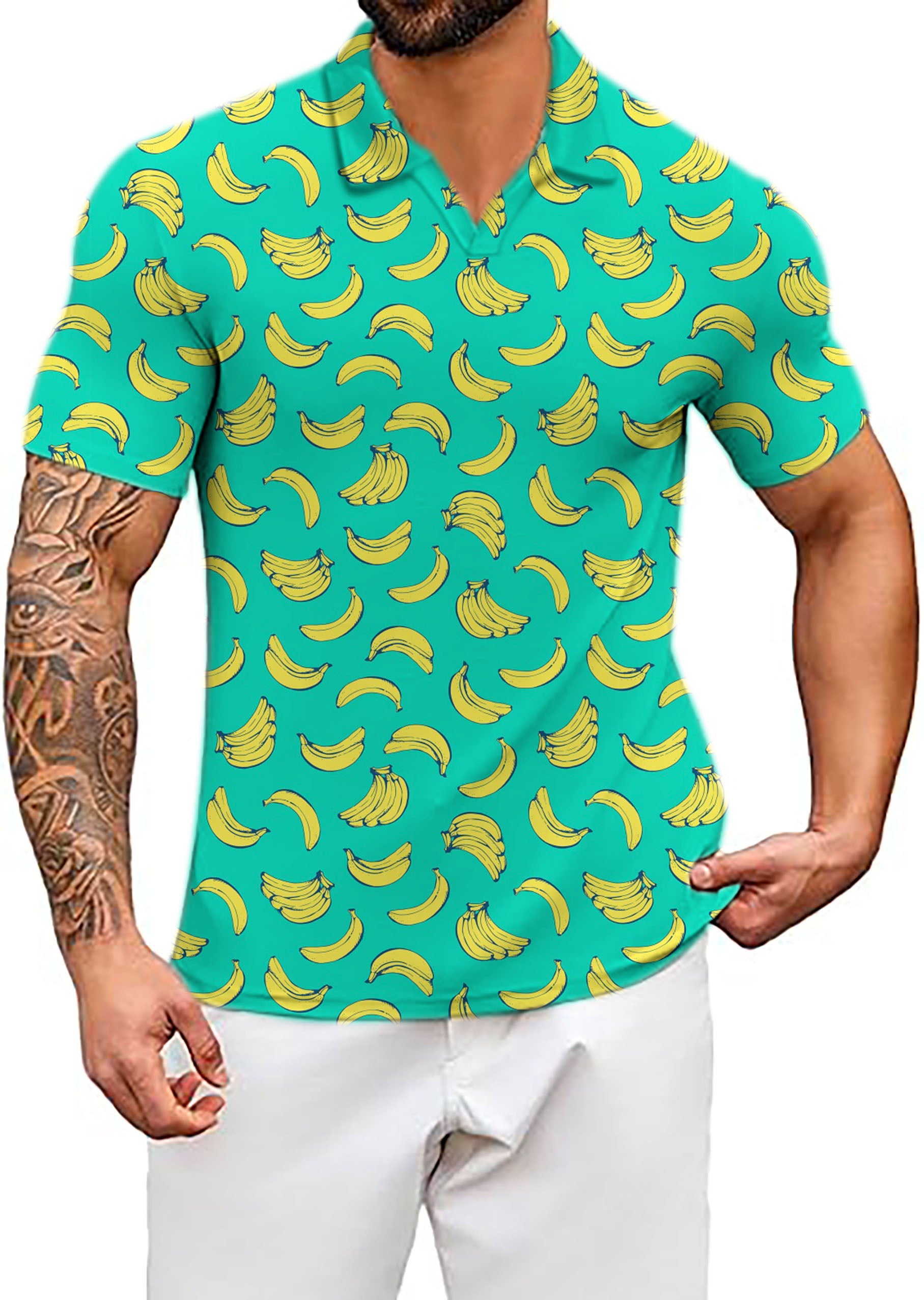 Men's Banana Summer V Neck Golf Polo Shirts