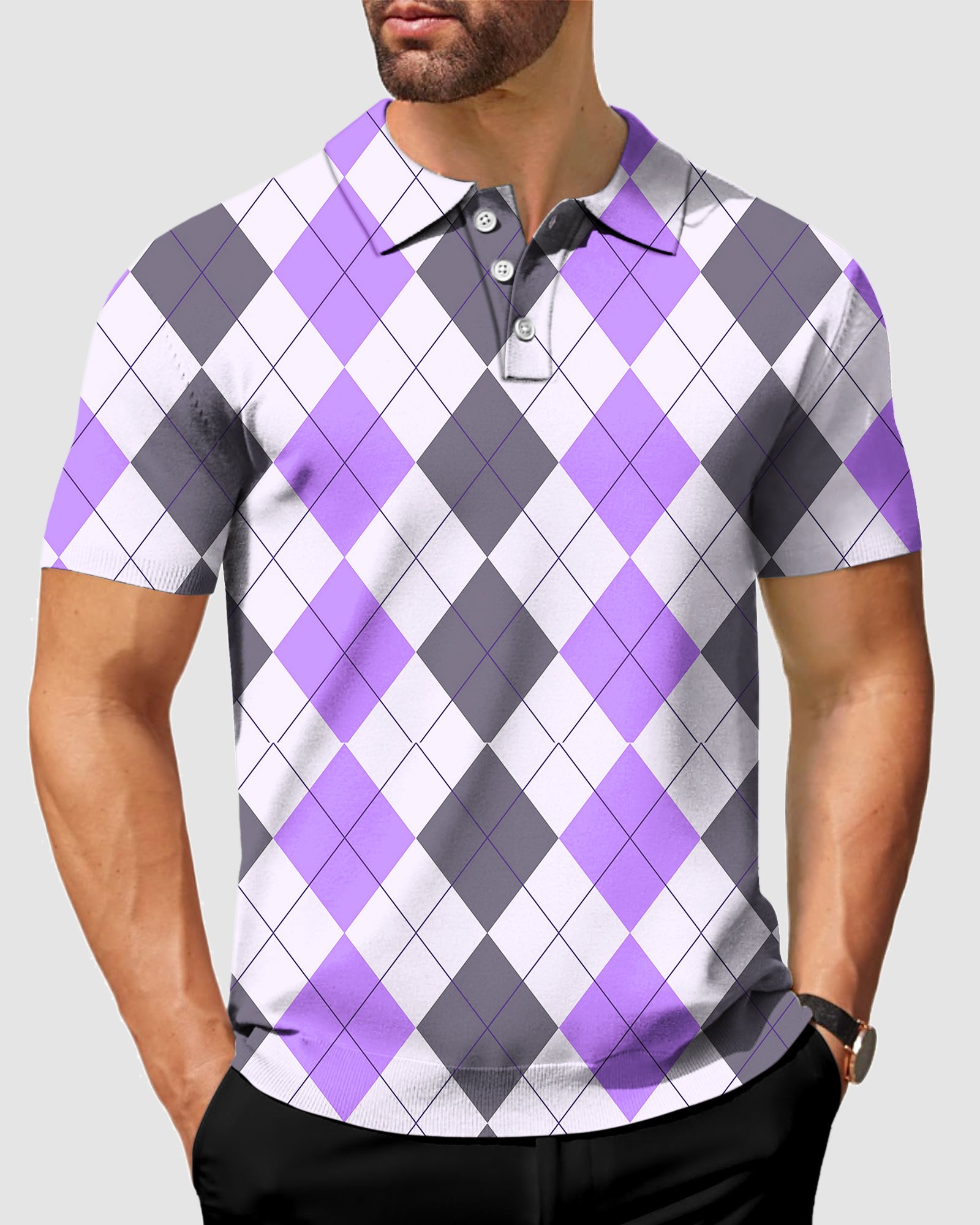 Men's Purple grey Argyle Polo
