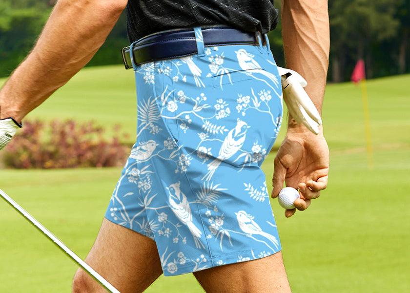 Men blooming branches trees and birds Golf Shorts