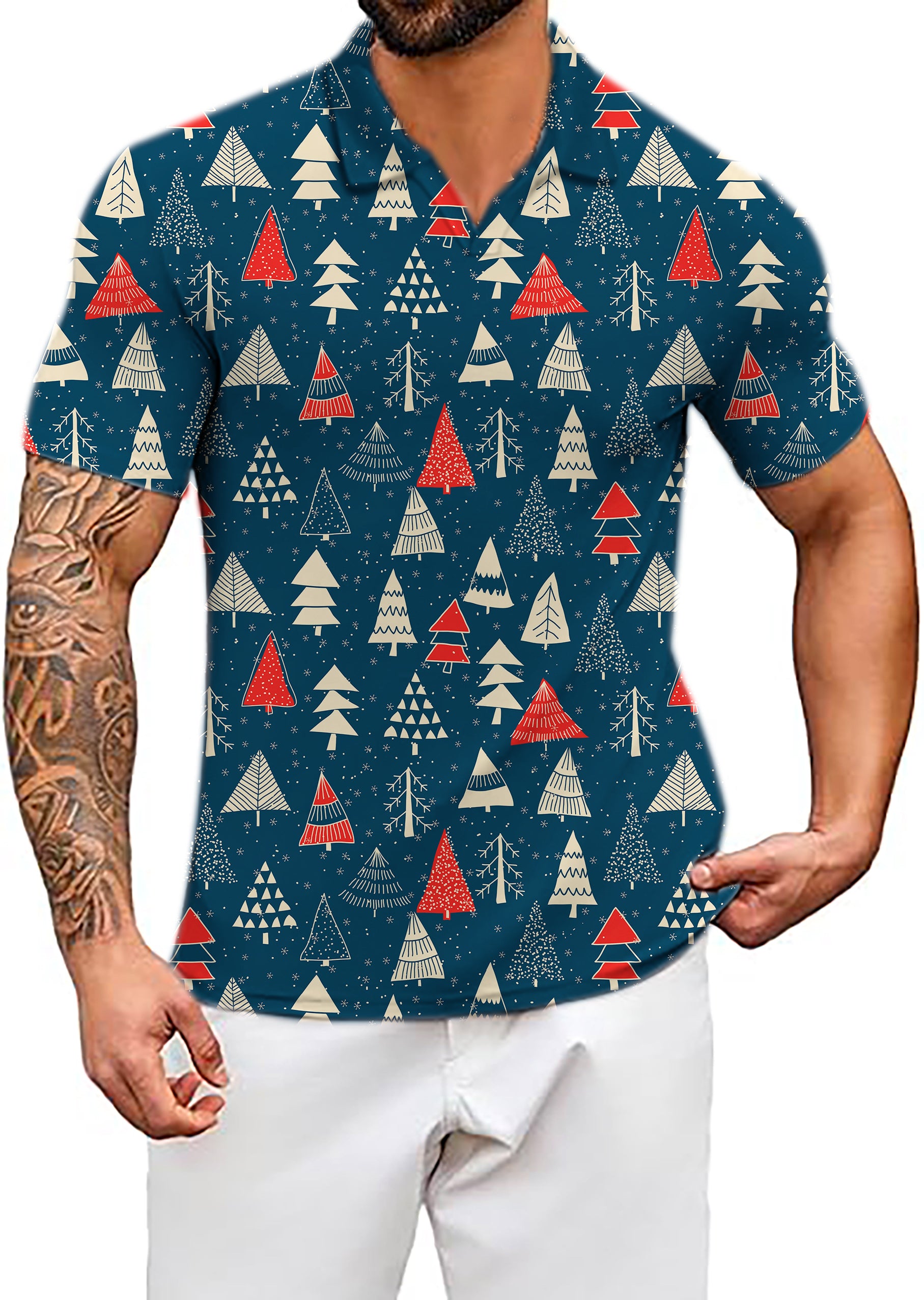 Men's Christmas Tree V Neck Golf Polo Shirts