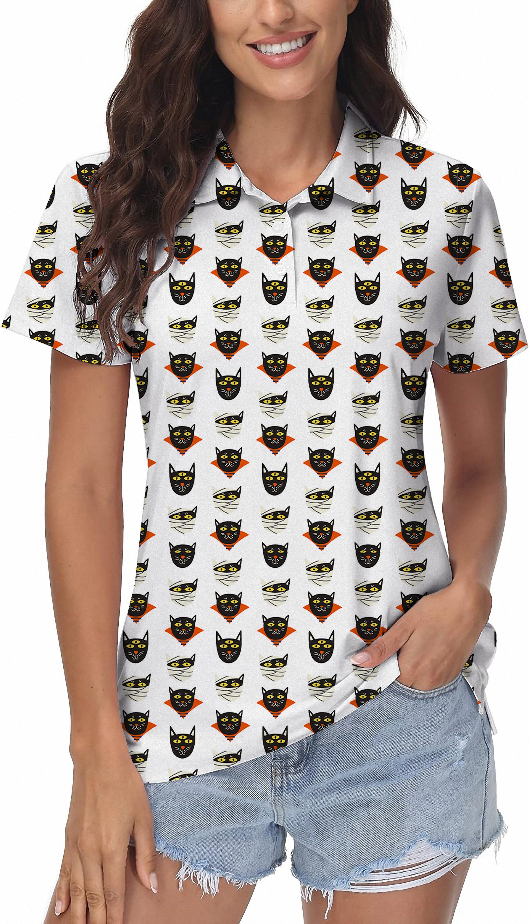 Halloween Mummy Cat Custom The Background Color Women's Golf Polo