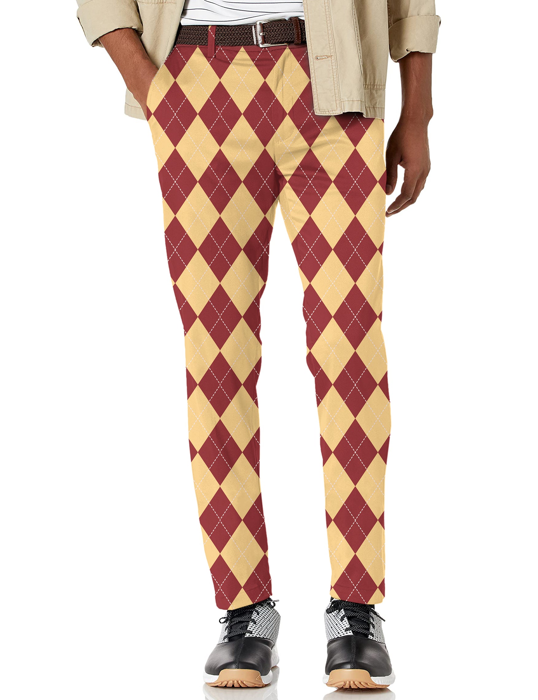 Men's yellow red Argyle Stretch Golf Pants