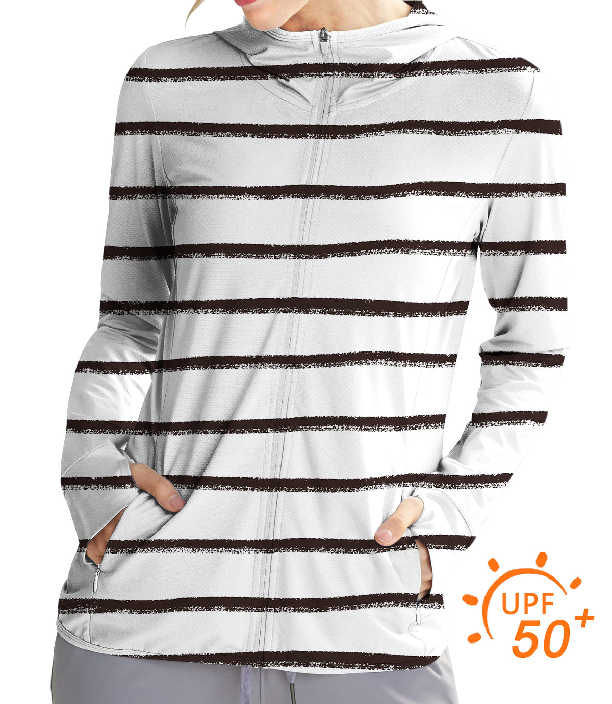 Women's Outdoor Black and white crayon-style stripes Golf Sun Protection Slim Fit zip hoodies
