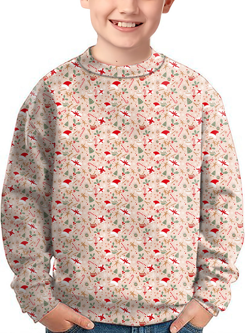 pink christmas crewneck kids ugly sweater with festive holiday pattern