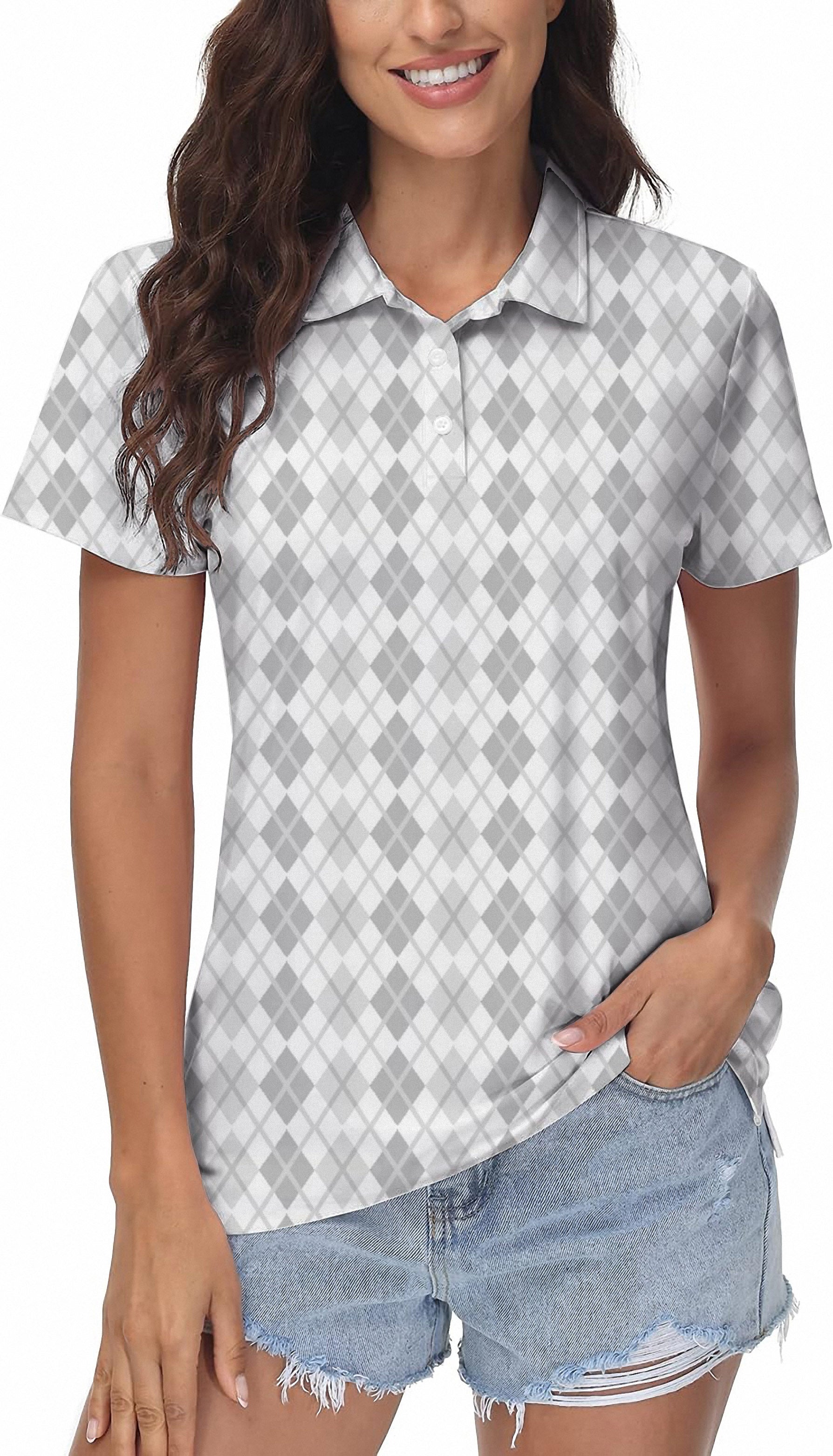 grey grid Women's Golf Polo