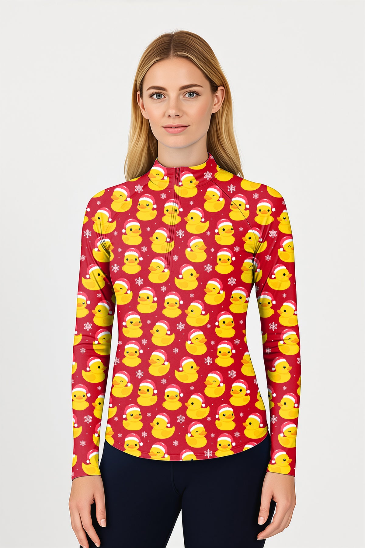 Christmas Yellow Duck Women's Golf Active 3/4 Zipper Top Long Sleeves