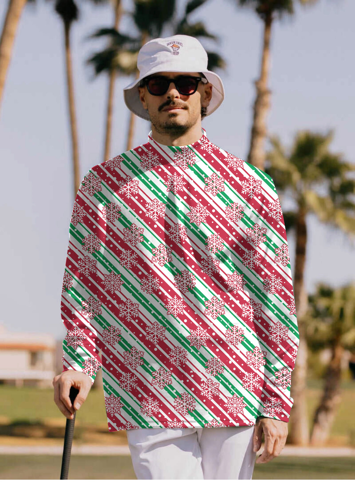Men's Christmas Snowflake Mock Neck Long/Short Sleeve Golf Tops