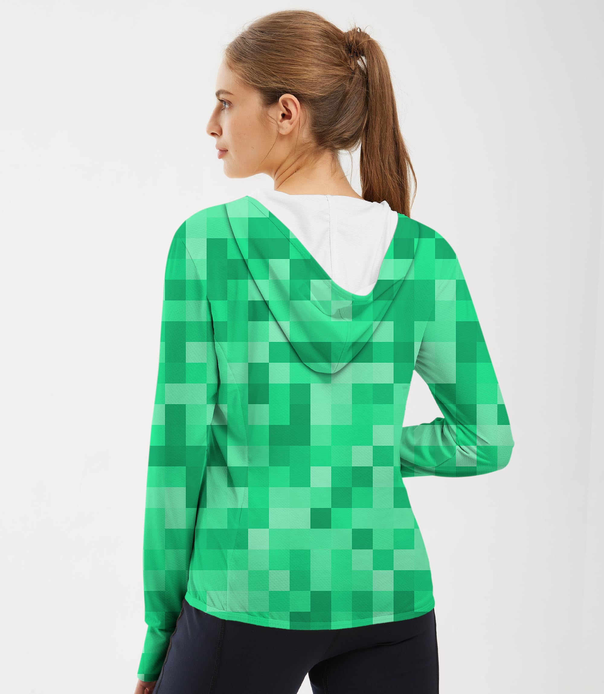 Women's Outdoor Green Pixel Big Golf Sun Protection Slim Fit zip hoodies