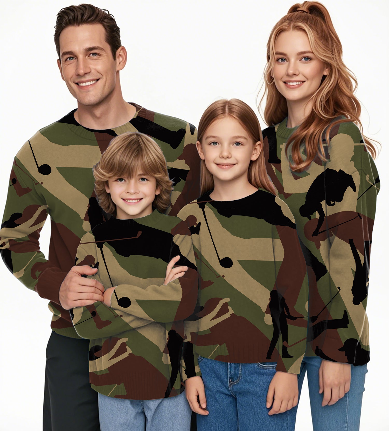Army Green Golf Crewneck Pullover Ugly Sweater Men Women boy girl family
