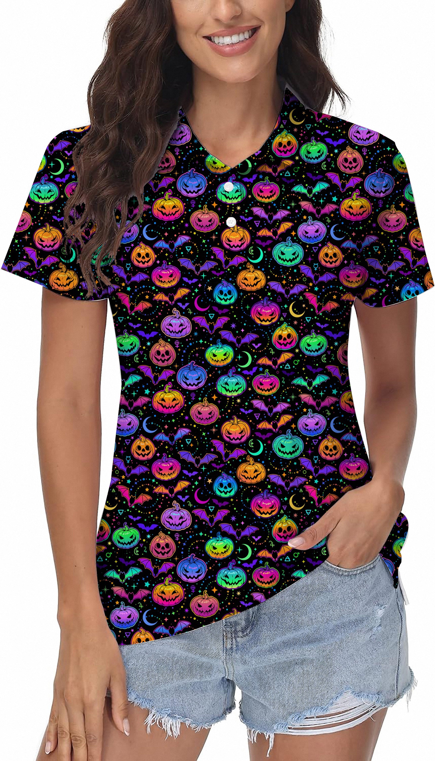 Neon Halloween Pumpkin Women's Golf Polo