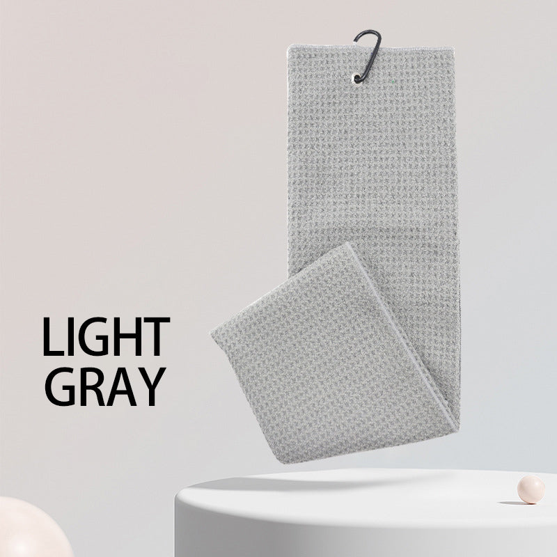 Light gray sports microfiber waffle towel with hook for golf clubs cleaning