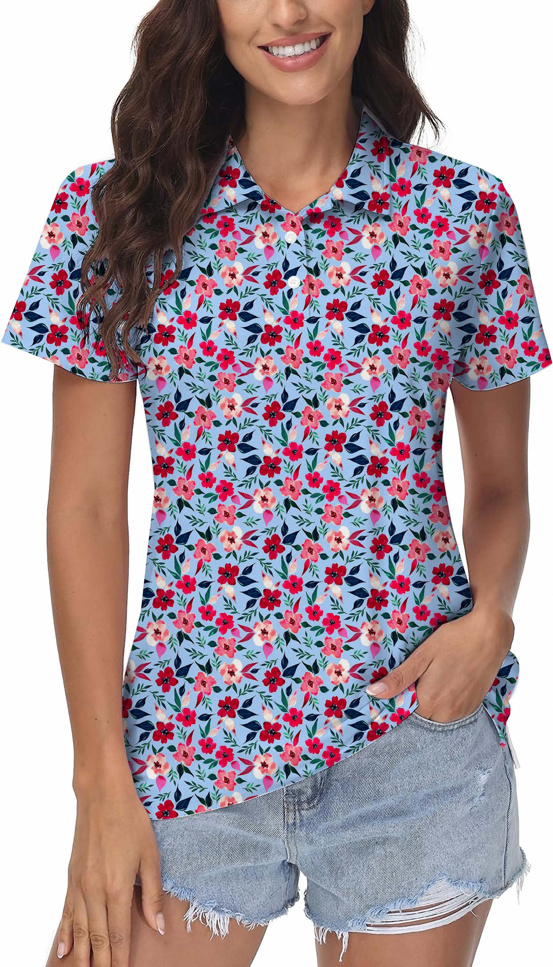 Women's Tropical flowers Golf Polo