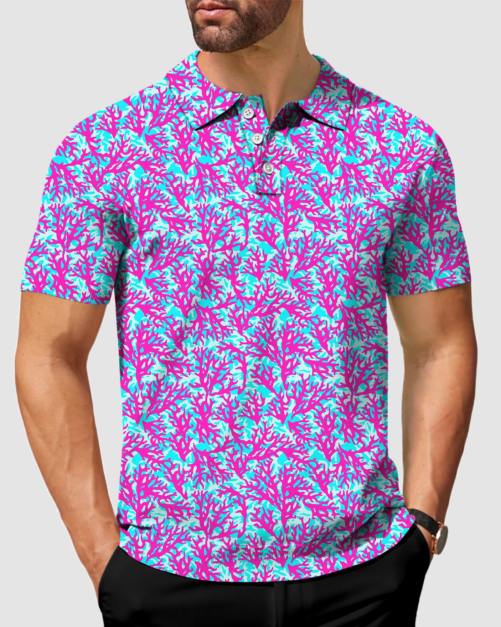 Men's Pink coral golf polo