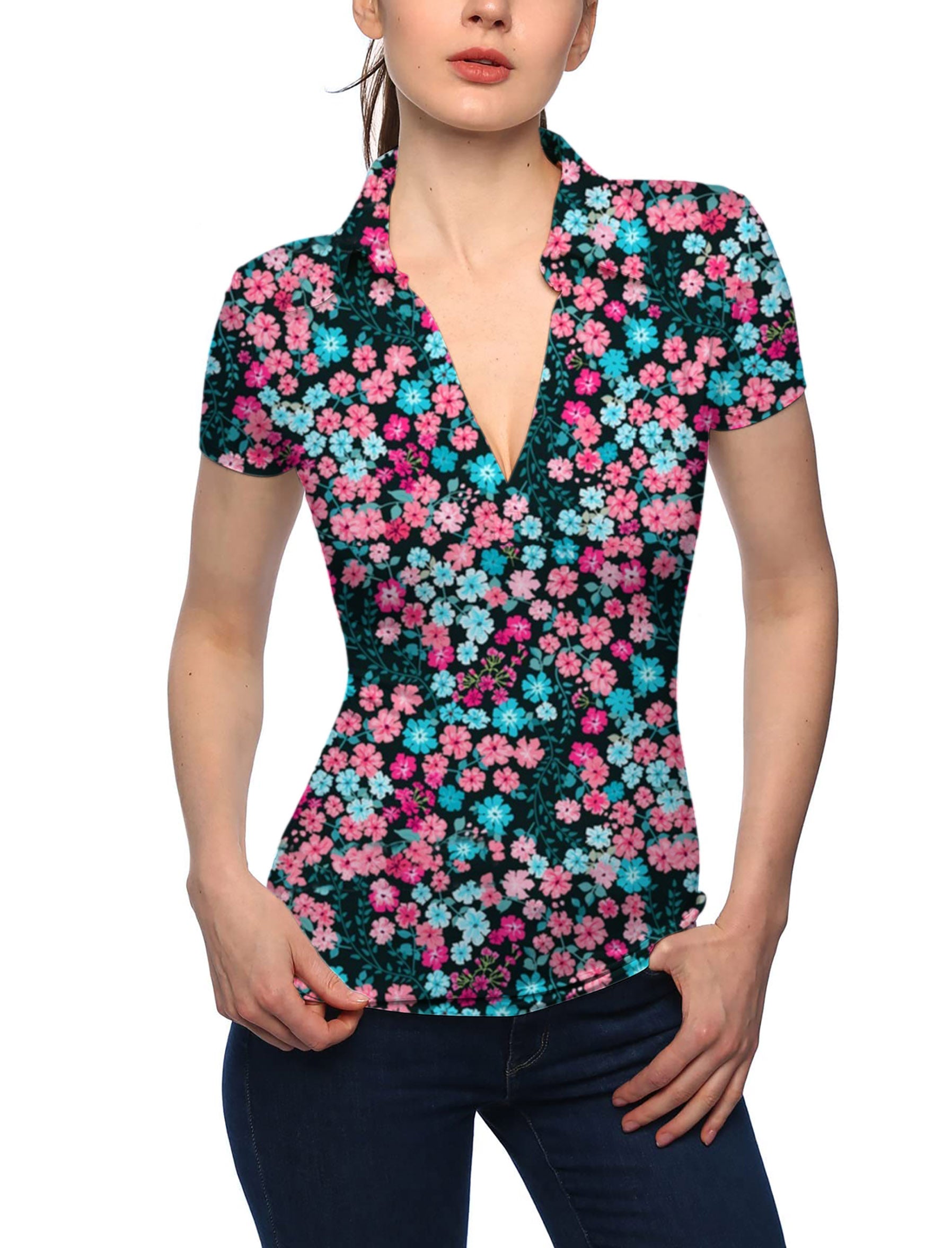 Women's Candy Blossoms V Neck Golf Polo