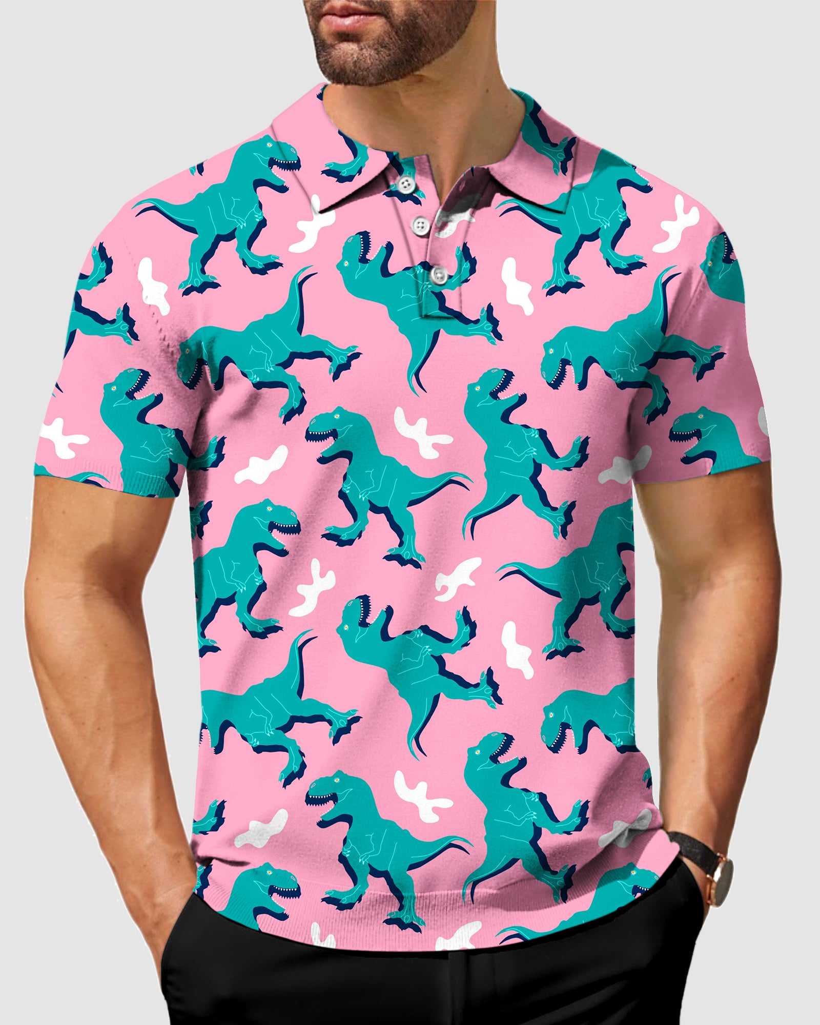 Men's Green Dinosaur golf polo