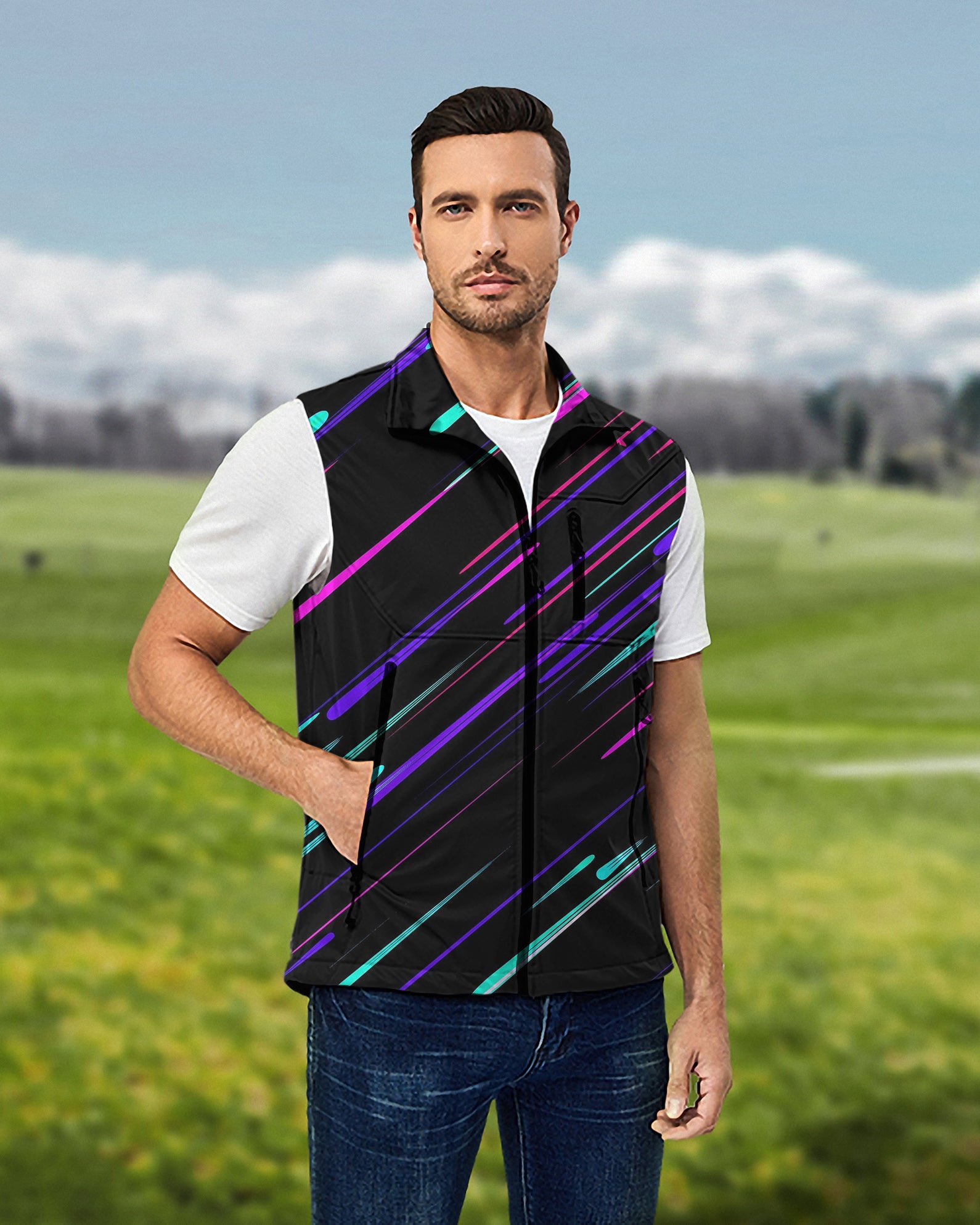 Men's Shooting Stars Lightweight Softshell Vest Sleeveless Jacket for Golf