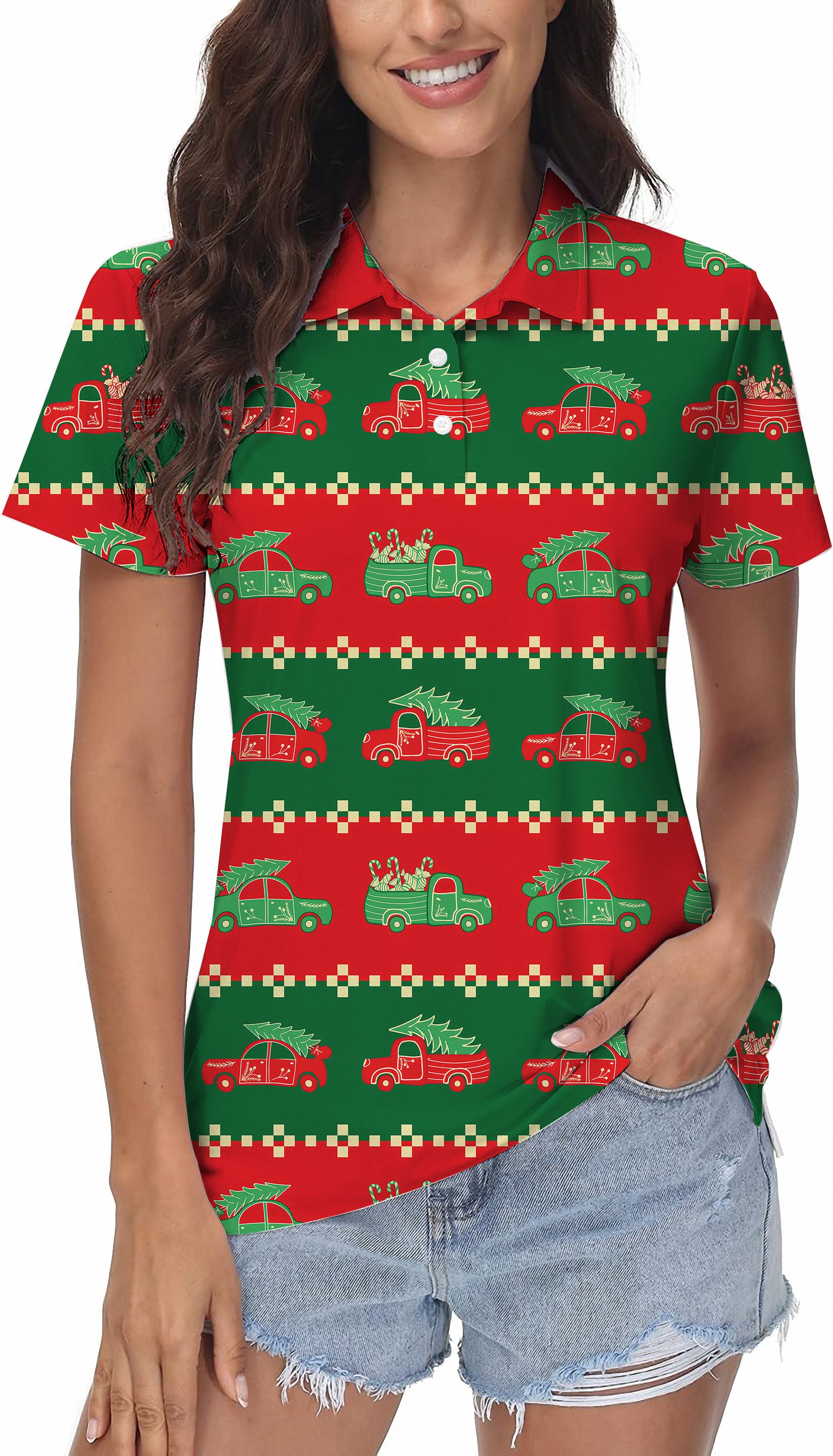 Truck Christmas Gift Women's Golf Polo